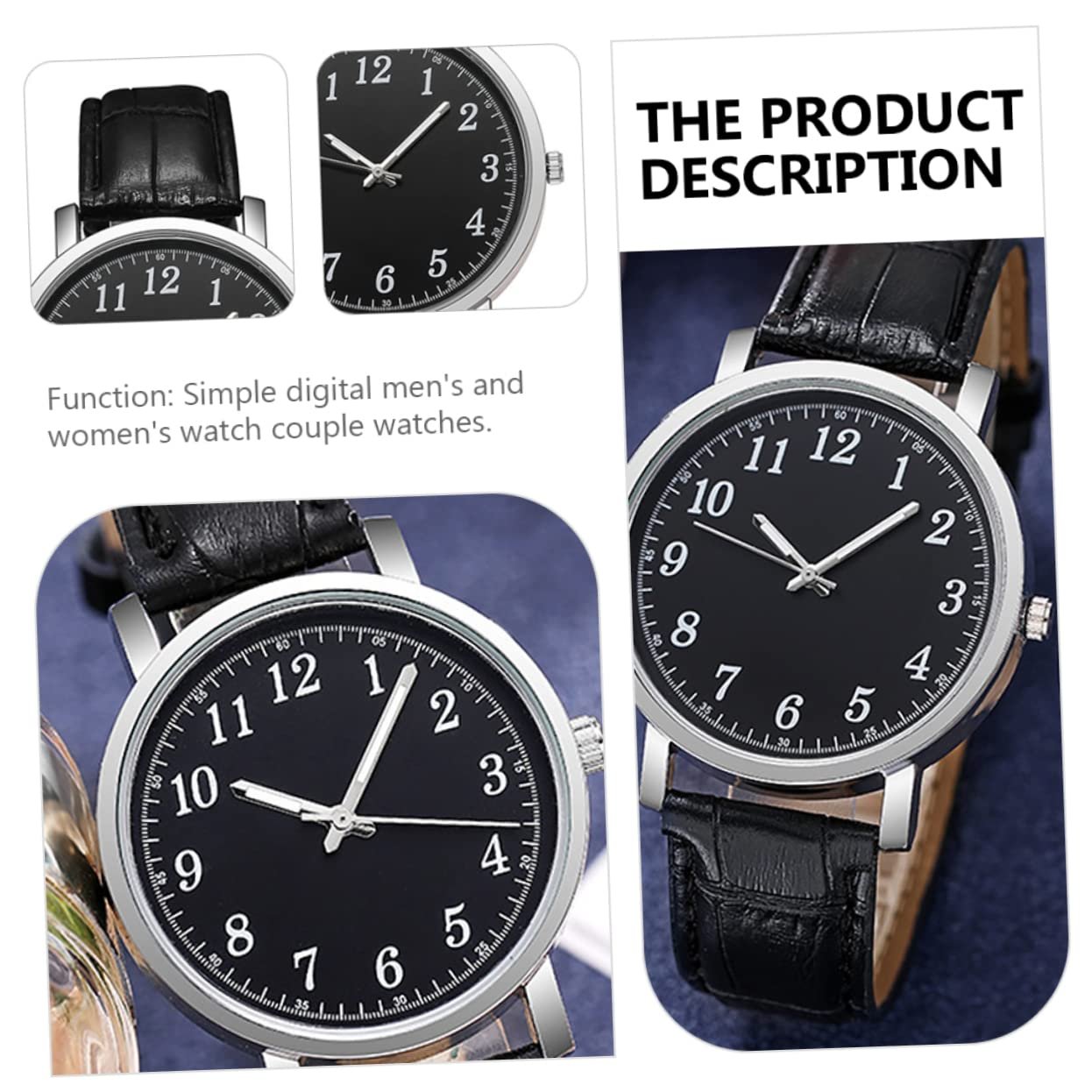 Часы Healvian Мужские Женские с Шикарным Дизайном Черный Циферблат Черный Ремешок Модные 2 шт., черный, фото №3