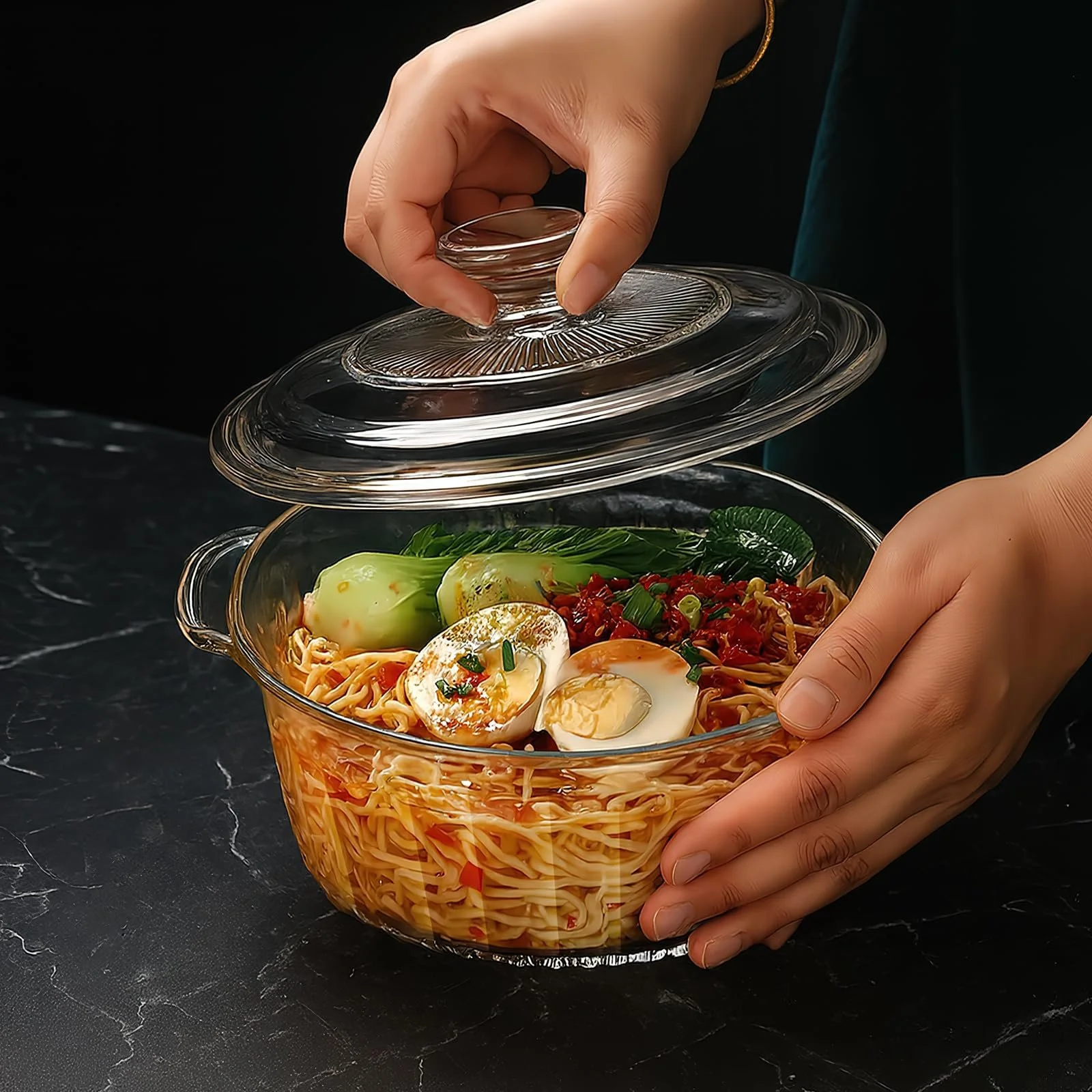 Форма для запікання скляна кругла з кришкою 2,5 L термостійка прозорий, фото №4