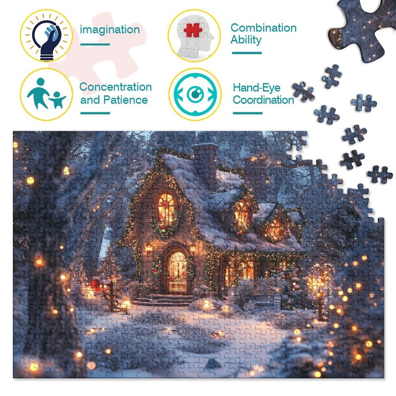 Різдвяний пазл 1000 елементів Казкова атмосфера екологічні матеріали 75 x 50 см, фото №3