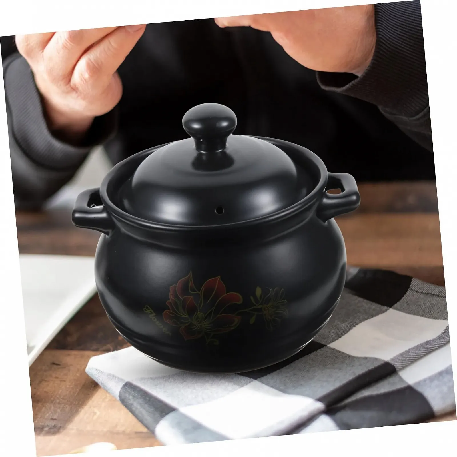 Керамическая кастрюля Керамика 2 л С крышкой Энергосберегающая с гладкой поверхностью, фото №4