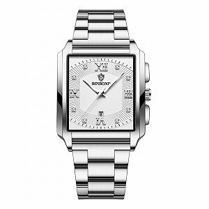 Часы JewelryWe Digital Watch Stainless Steel Rectangle Bezel LED Sports Watch Black/Silver - Фото 1