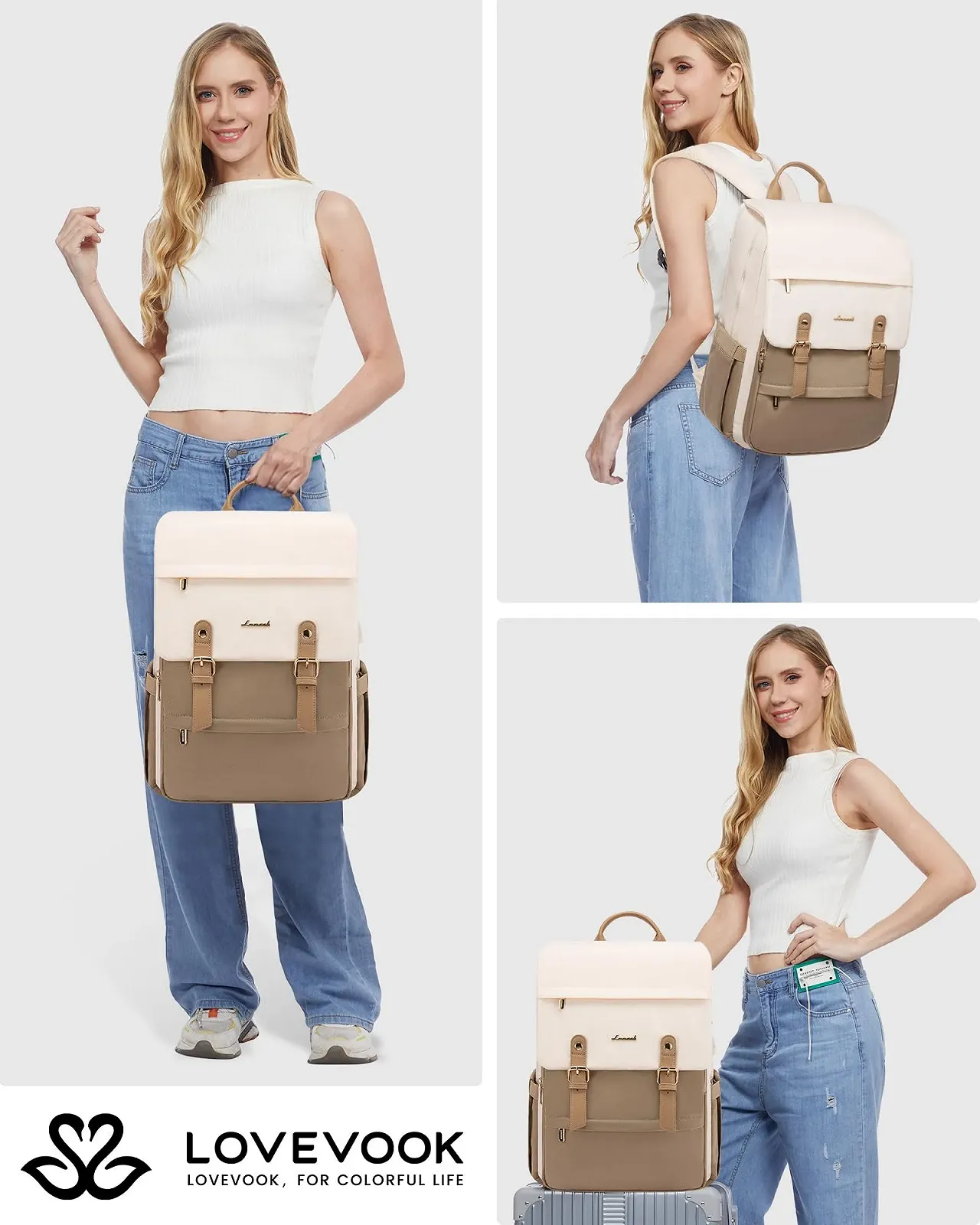 Рюкзак для ноутбука LOVEVOOK Vintage 17" Beige & Coffee, фото №7