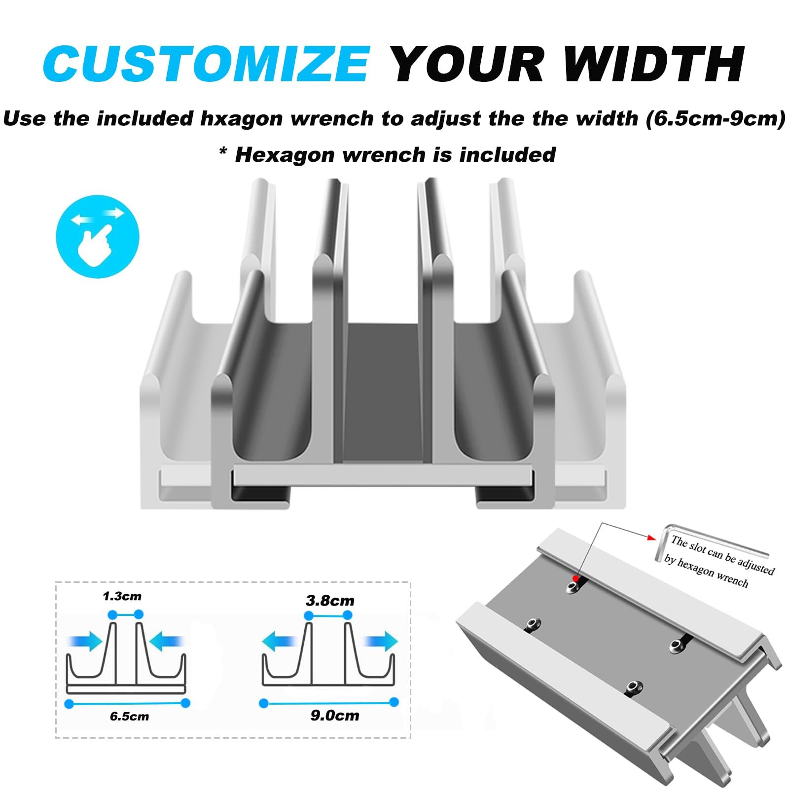 Вертикальный держатель для ноутбука Sander, 3-в-1, регулируемая подставка для ноутбука, органайзер для стола, из алюминия, совместим с MacBook Pro Air, планшетами, смартфонами, фото №4