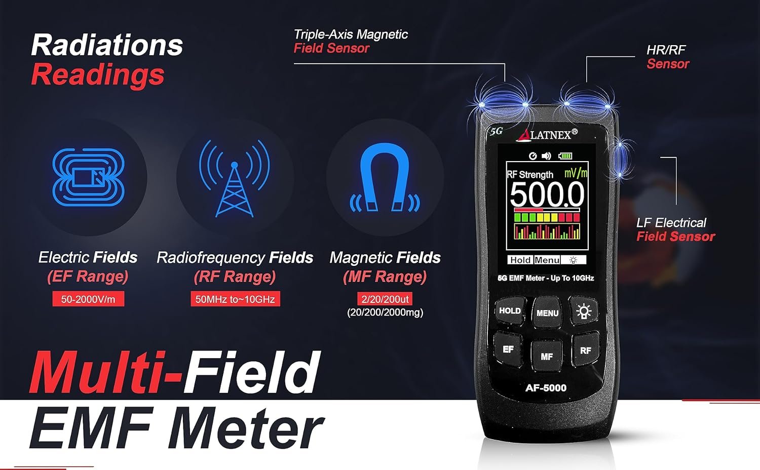 EMF-метр LATNEX AF-5000 5G Черный, фото №3 EMF-метр LATNEX AF-5000 5G Черный, фото №3