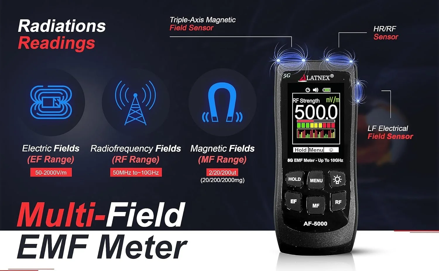 EMF-метр LATNEX AF-5000 5G Черный, фото №3 EMF-метр LATNEX AF-5000 5G Черный, фото №3