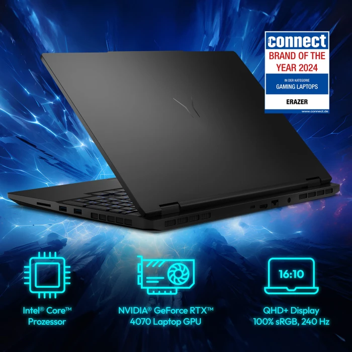 Ігровий ноутбук 16" Medion (Lenovo Group) Erazer Major X20 | Intel Core i9-14900HX | IPS (2560x1600) QHD+ | 16:10 | 240 Гц | RAM DDR5 32 ГБ | SSD NVME 1 ТБ | Nvidia GeForce RTX 4070, 8 ГБ | Механічна RGB клавіатура Win11 (4947), фото №4