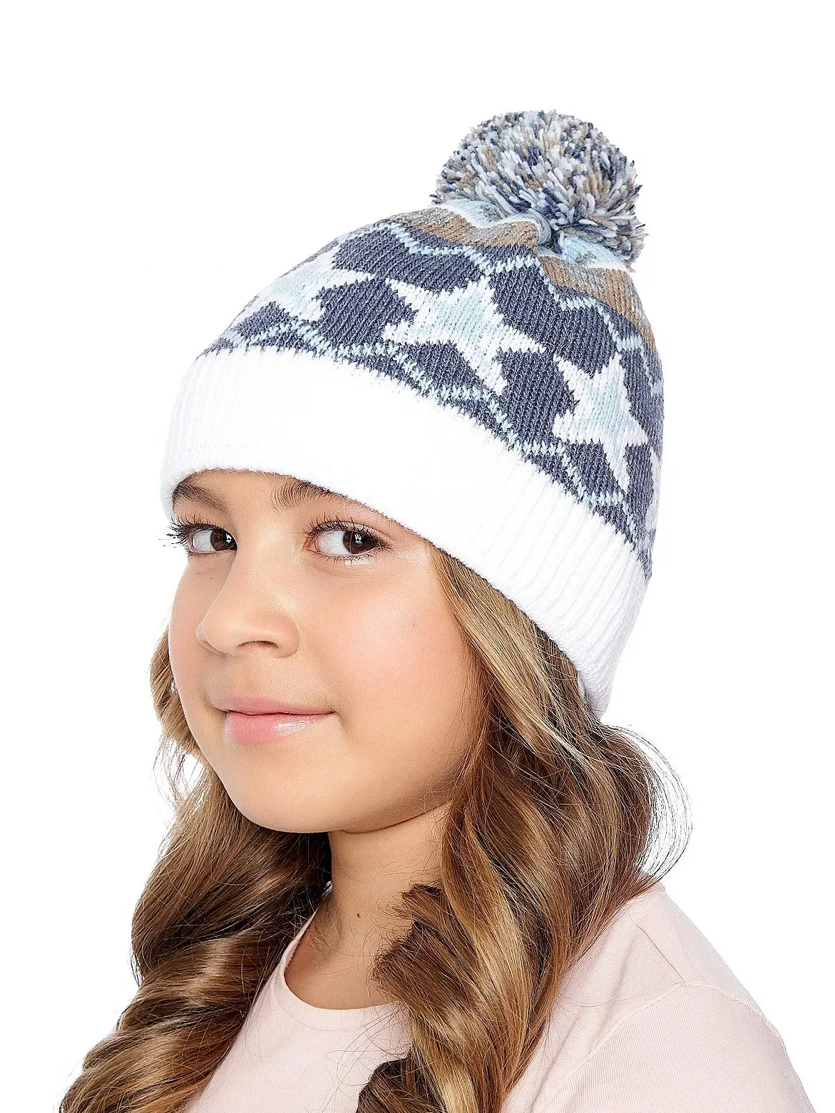 Шапка вязаная Marhatter Зимняя для девочек с помпоном, фото №3