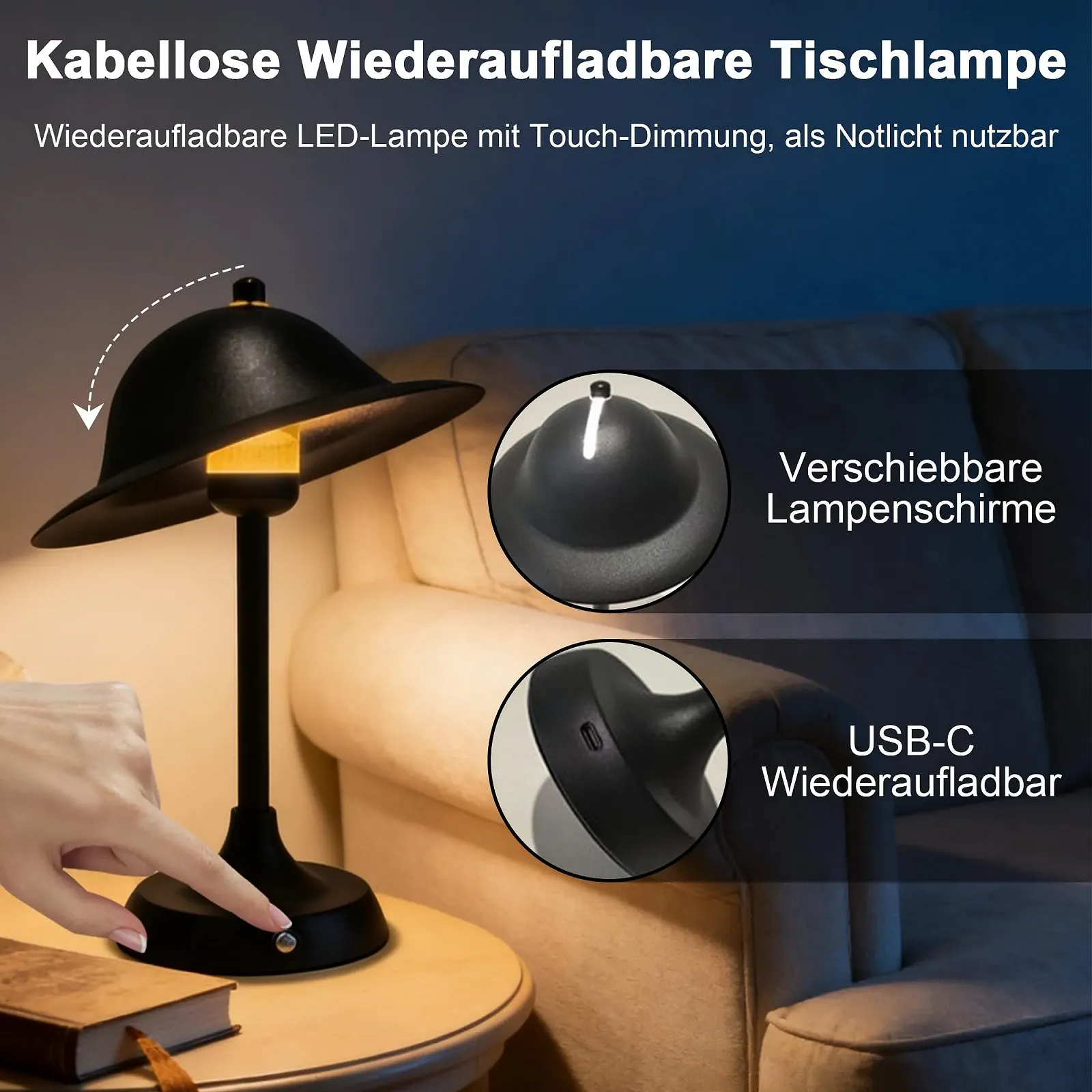 LED Настільна лампа Wireless Dimmable 3 Colour Temperatures Touch Control, фото №4