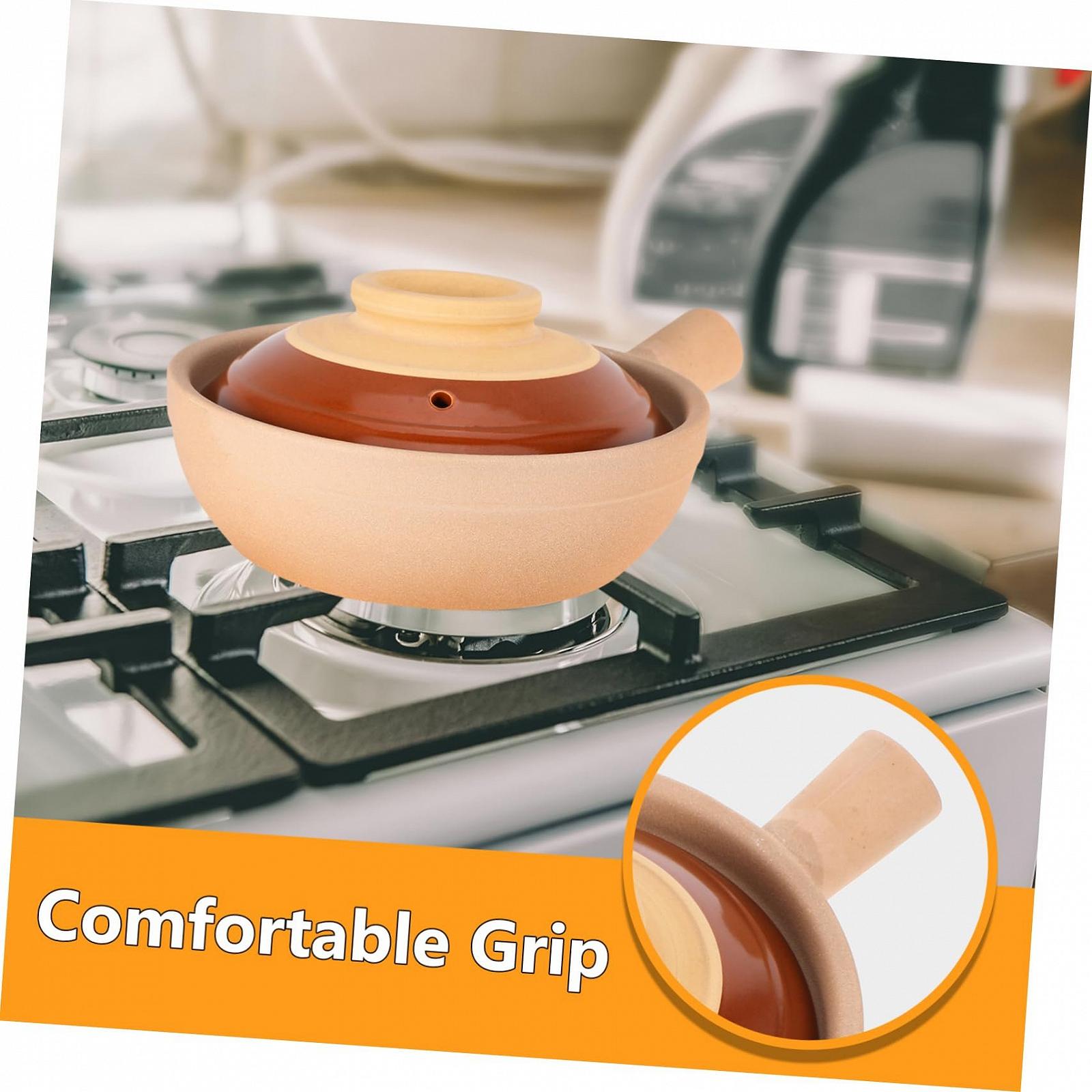 Ківш керамічний з кришкою та ручкою традиційний глиняний для рису, рагу та супів, фото №8