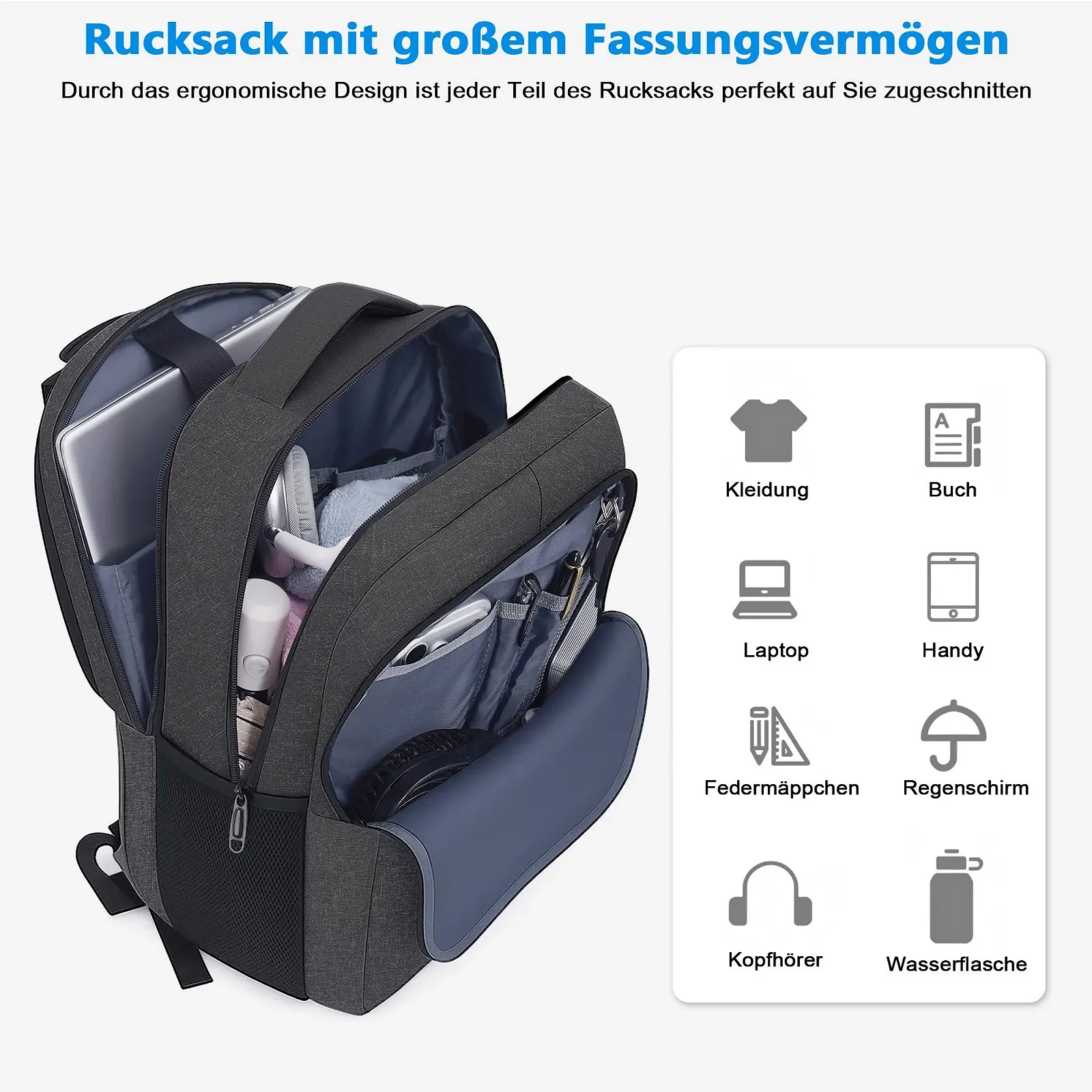 Рюкзак для ноутбука TANTOMI 17 дюймів Large USB Charging Port Dust and Water Resistant Black, фото №2 Рюкзак для ноутбука TANTOMI 17 дюймів Large USB Charging Port Dust and Water Resistant Black, фото №2
