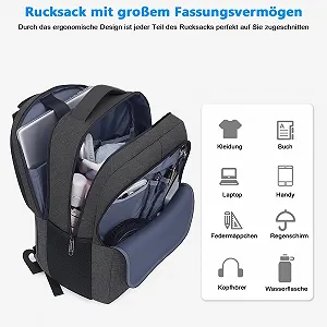 Рюкзак для ноутбука TANTOMI 17 дюймів Large USB Charging Port Dust and Water Resistant Black synthetic.ua - Фото 1