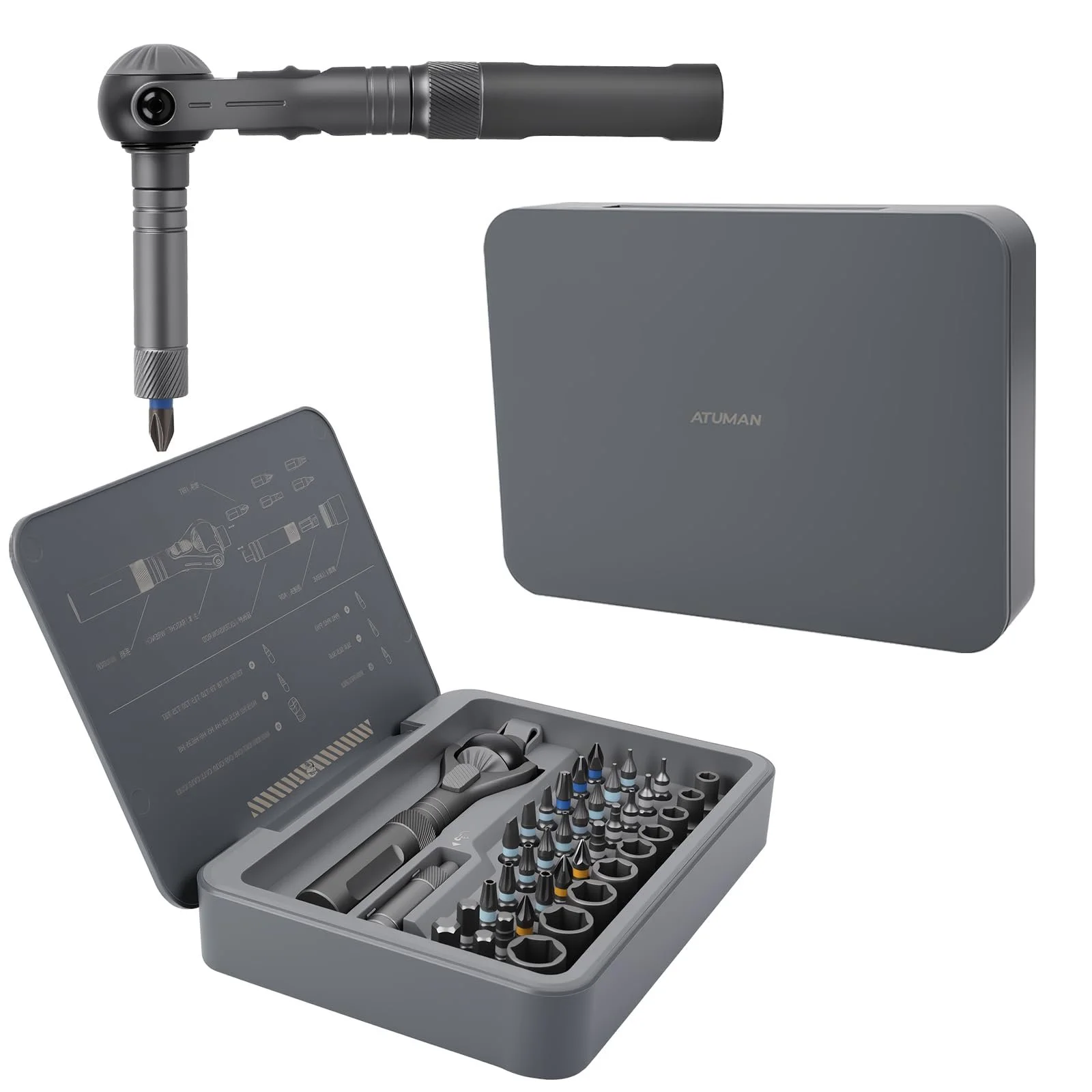 Набір магнітних реверсивних викруток Saker Tool 40 в 1 з кульовим шарніром 180° та бітами S2 для електроніки, фото №1