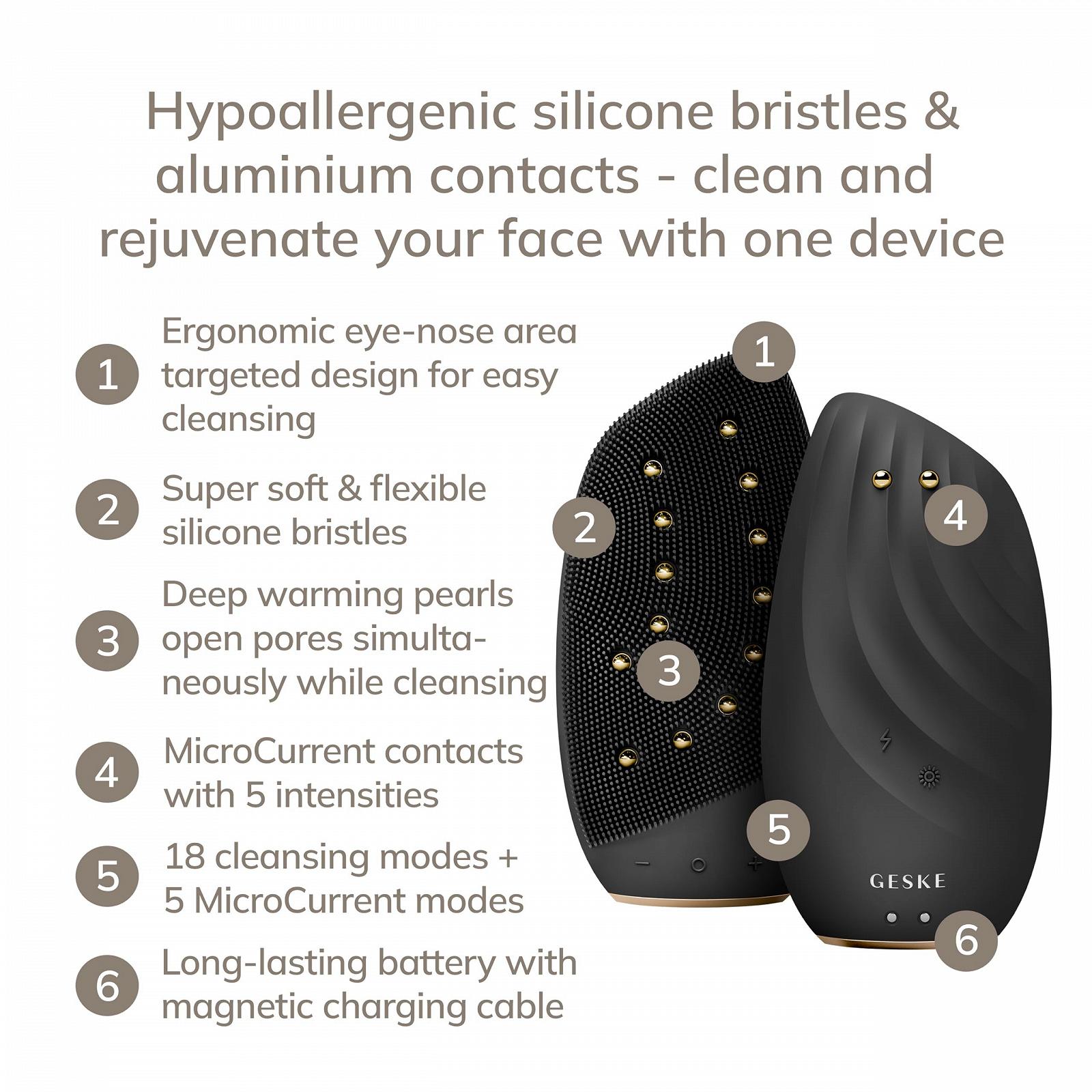 Прибор для ухода за кожей лица GESKE SmartAppGuided™ Sonic Thermo Facial Brush & Face Lifter 8 в 1, электрическая щетка для очищения из силикона, массажер для лица, очищение и антивозрастной уход, фото №2