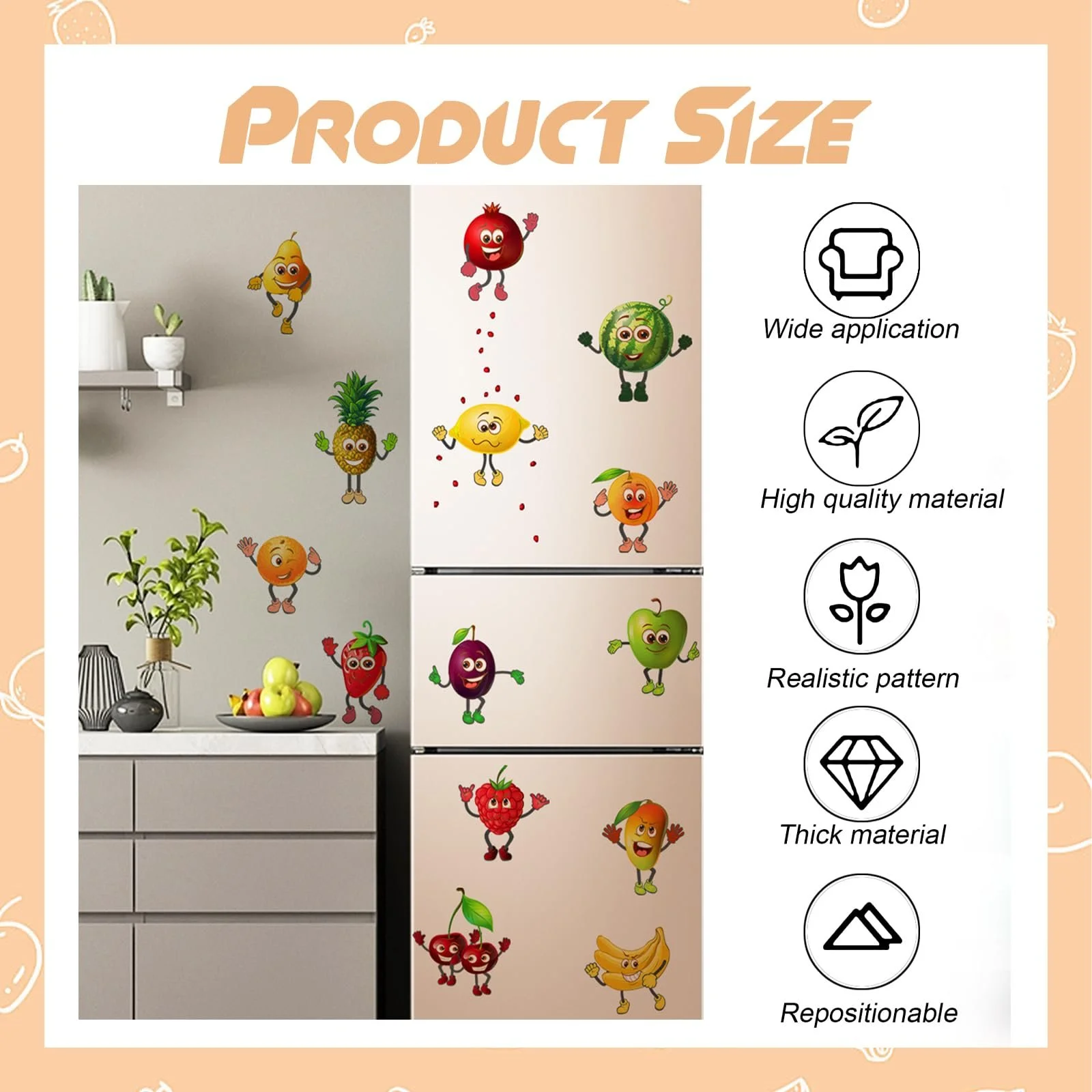 Наклейки на стіну Кухонні Овочі та фрукти ПВХ Набір 2 шт. 30 x 45 см, фото №3