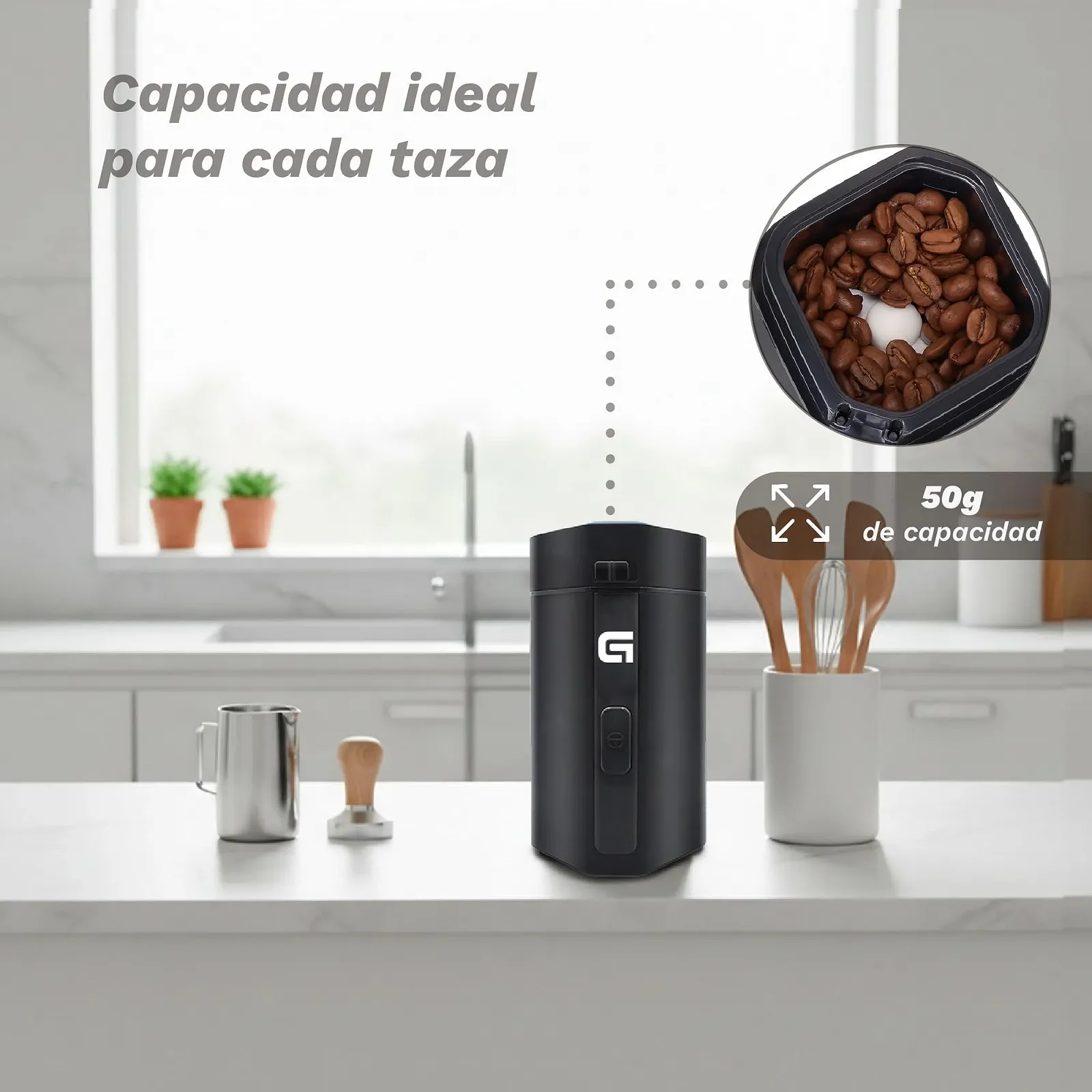 Електрична кавомолка Grunkel MO-150R, місткість 50 г, леза з нержавіючої сталі, підходить для сухофруктів та спецій, чорна, фото №5