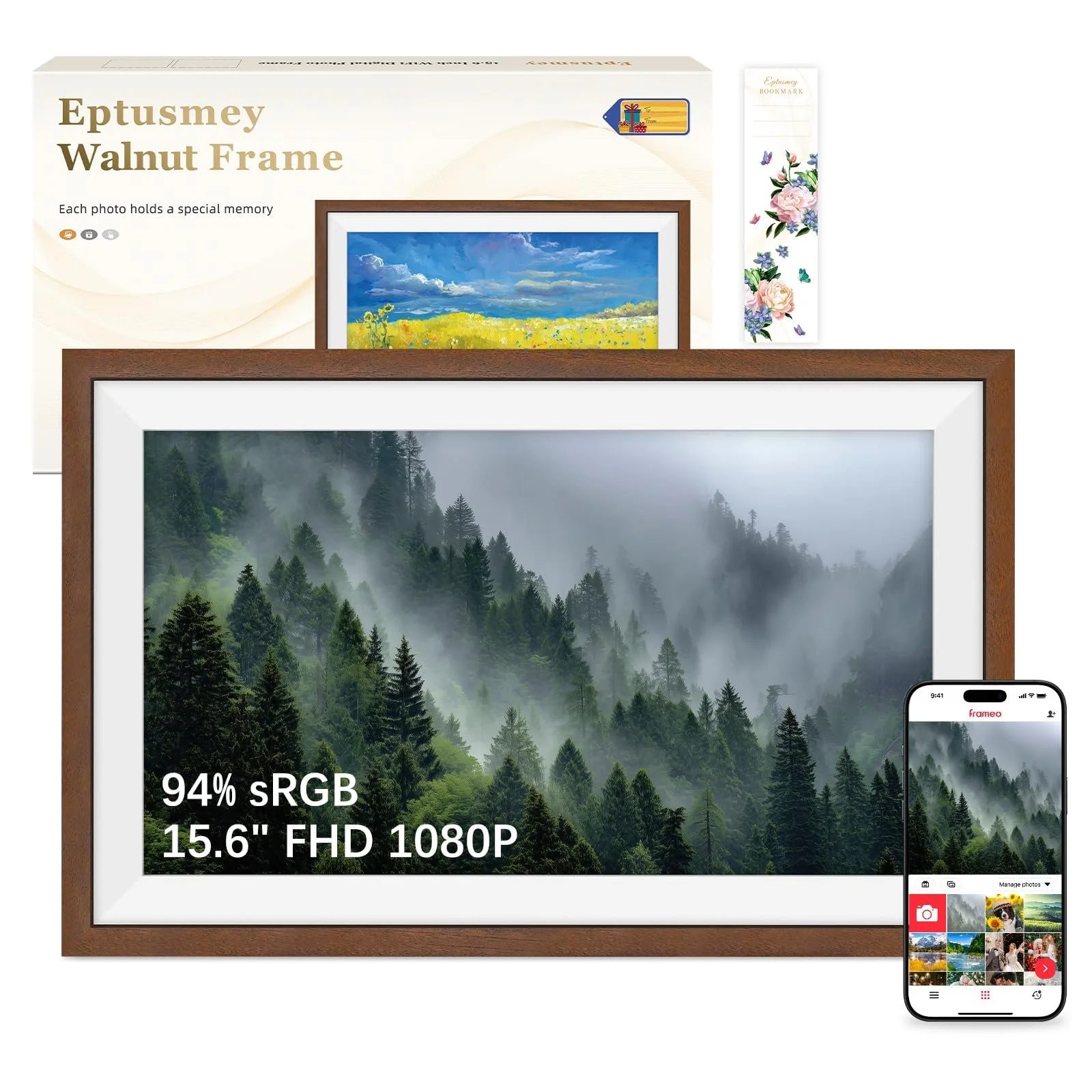 Цифровая фоторамка Eptusmey Frameo 15.6 дюйма 1920 x 1080 FHD IPS 32 GB Walnut Wood, фото №1 Цифровая фоторамка Eptusmey Frameo 15.6 дюйма 1920 x 1080 FHD IPS 32 GB Walnut Wood, фото №1