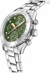 Женские часы Festina Boyfriend Collection Хронографы, корпус 39 мм, зеленый браслет из нержавеющей стали synthetic.ua - Фото 1