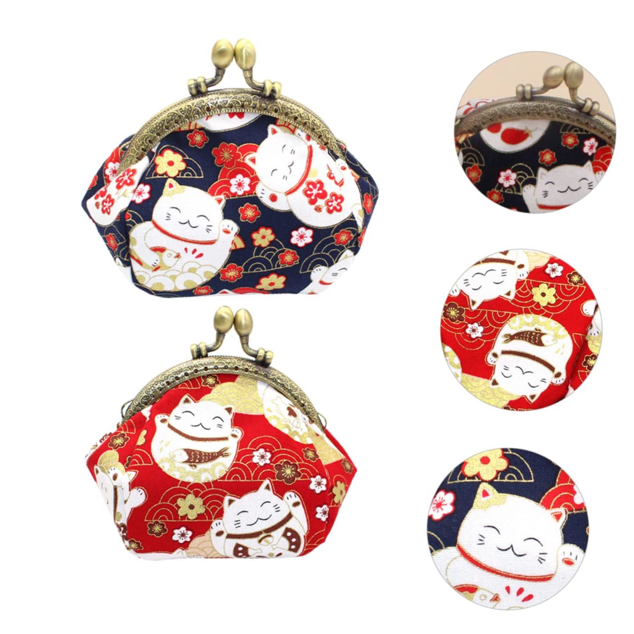 Кошелек для монет VALICLUD 2шт. Retro Lucky Cat Pattern Симпатичная сумка для хранения мелочи для женщин в винтажном стиле, фото №5