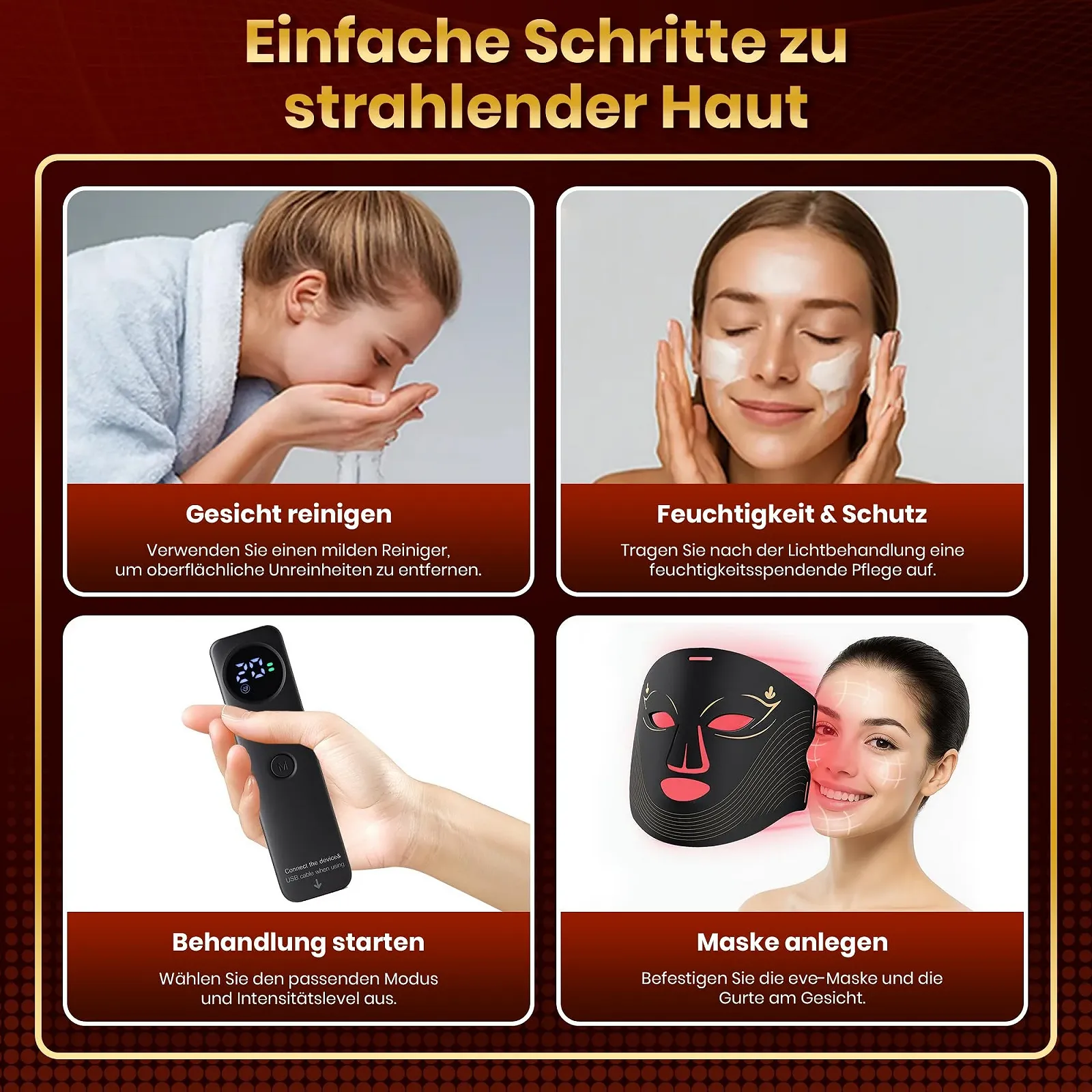 LED Маска Лампа Красного Света – 4-цветная светотерапия с 240 LED, аккумуляторная светотерапия для антивозрастного ухода, фото №7