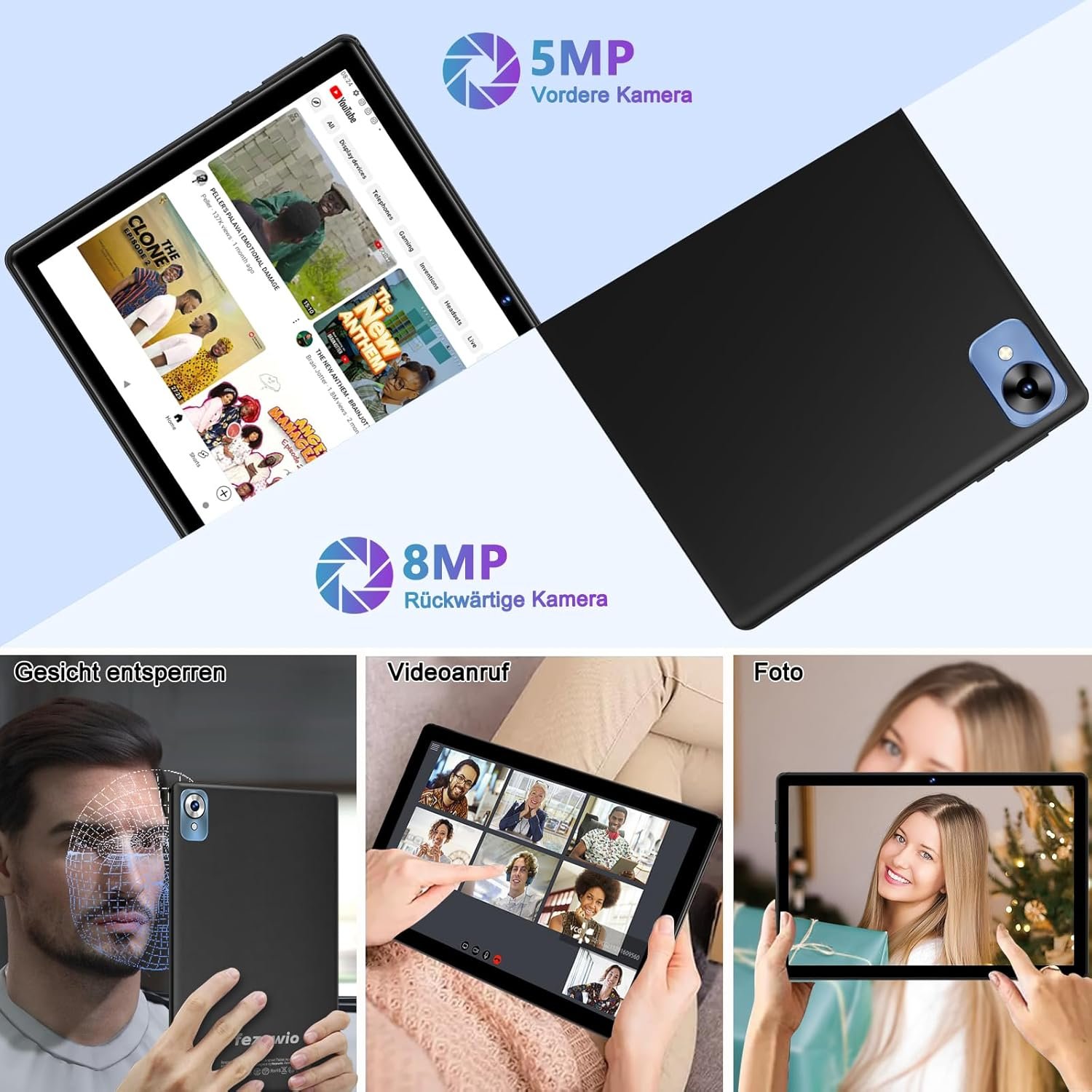 Планшет 10.1" Fezawio F11 (6+14)/128Gb 8 ядер Android 14 6000 mAh Черный, фото №6