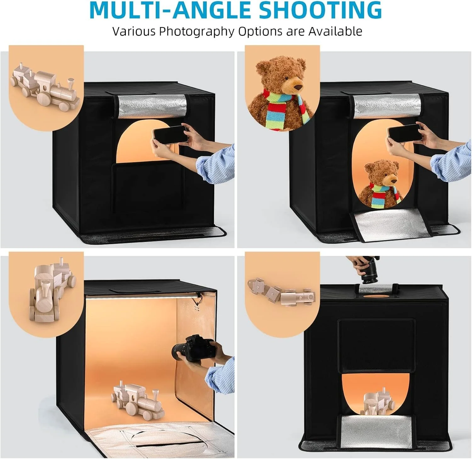 Фотобокс Amzdeal 60х60см з кольоровими фонами 3 шт Чорний, фото №3 Фотобокс Amzdeal 60х60см з кольоровими фонами 3 шт Чорний, фото №3