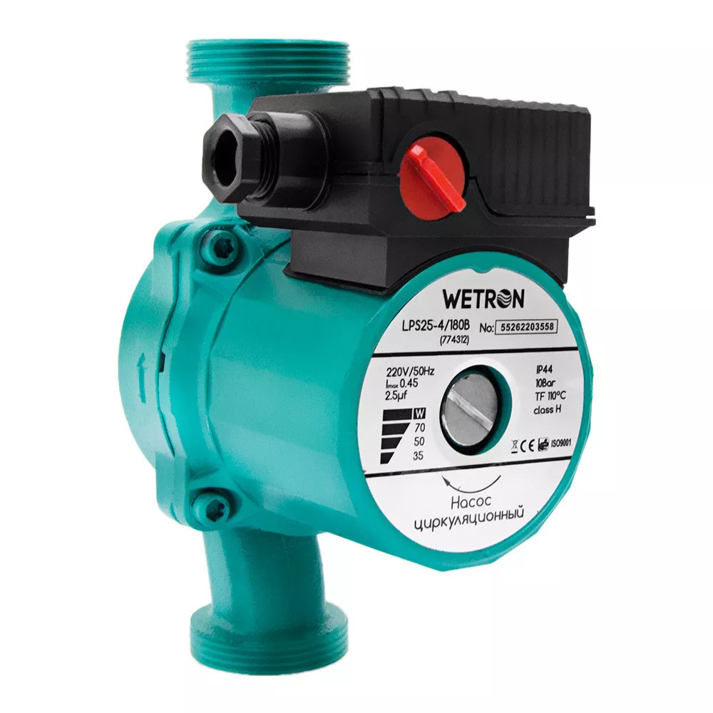 Насос циркуляційний 75Вт Hmax 4м Qmax 40л/мин Ø11⁄2 180мм зель + гайки Ø1 Wetron (774312), фото №2