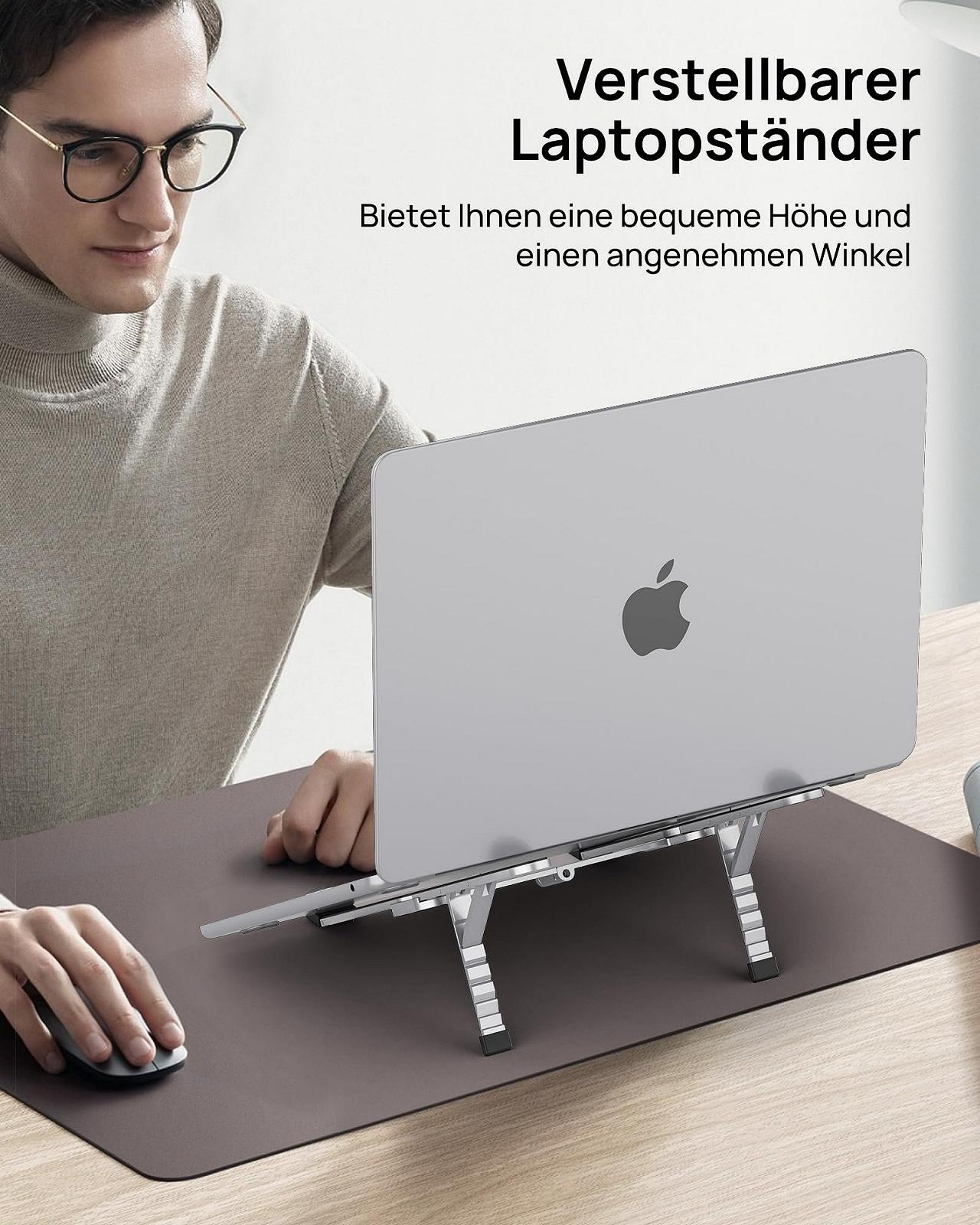 Подставка для ноутбука SODI, складная, портативная алюминиевая подставка для ноутбука для путешествий и поездок на работу, совместима с MacBook Pro/Air, HP, Sony, Dell, все 10-16 дюймов, серебристая, фото №8