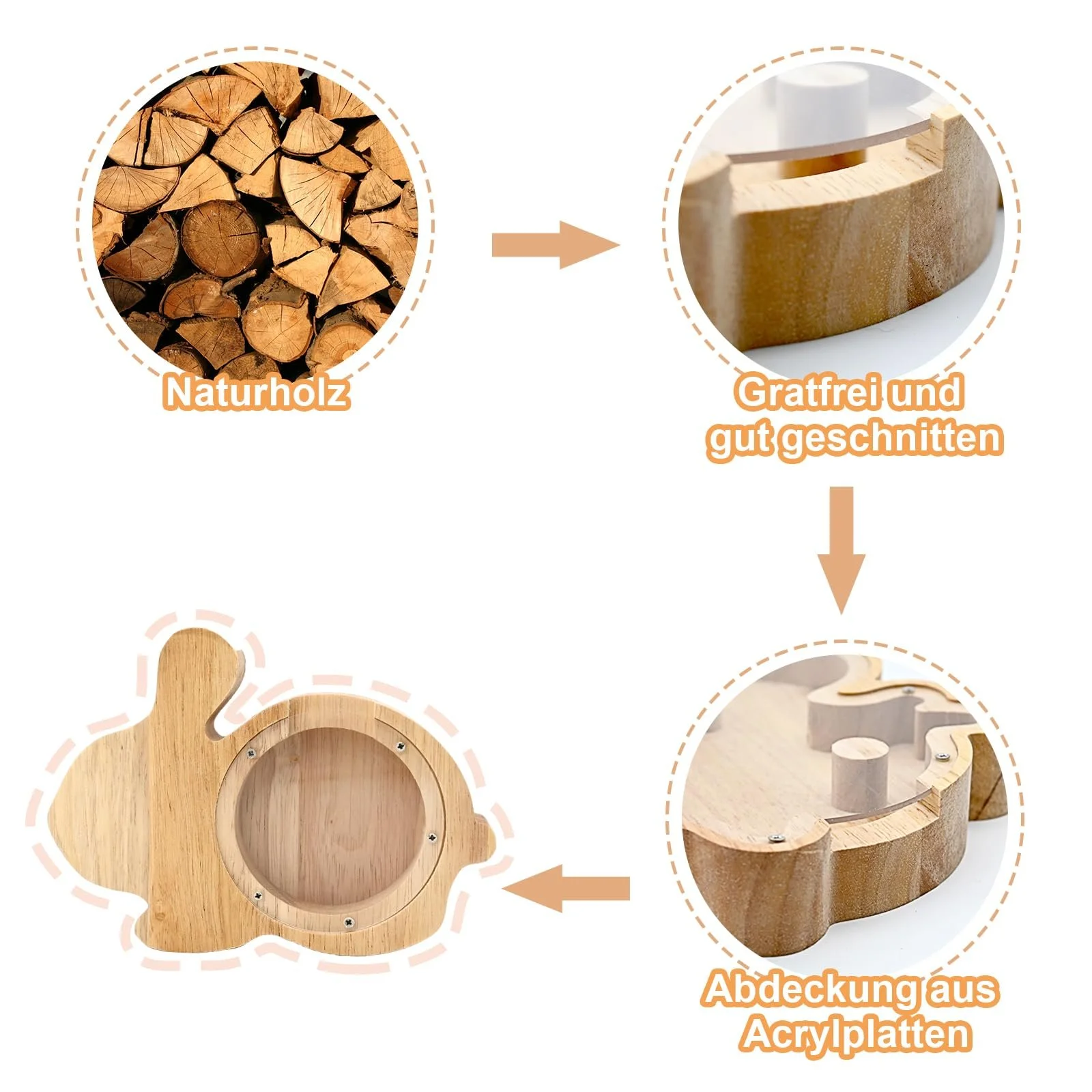 Скарбничка дерев'яна Кролик Тварини з наклейками-алфавітом, фото №4