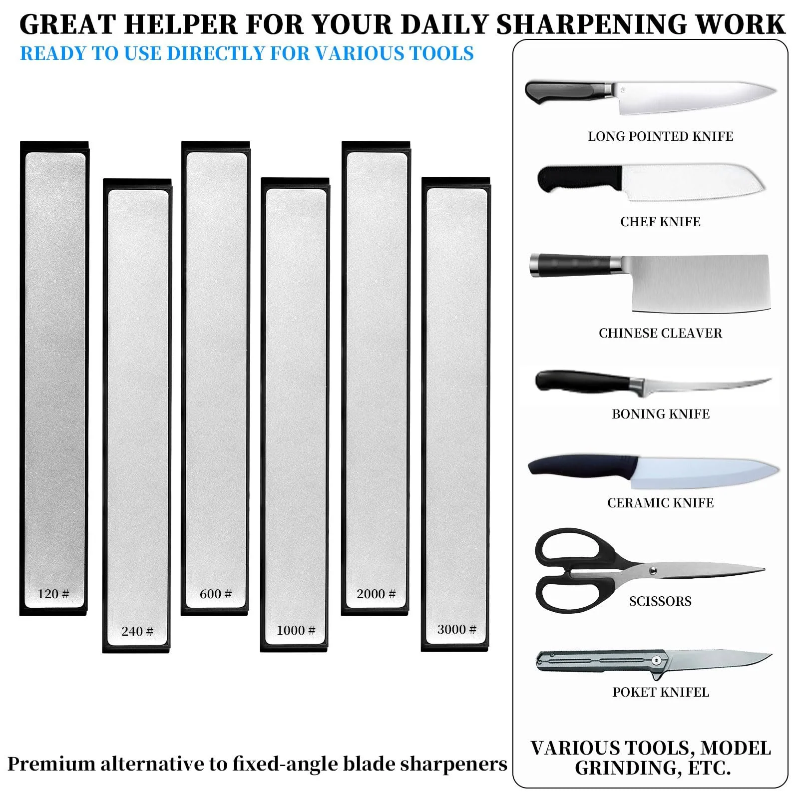 Набір алмазних точильних каменів 6 шт. 120# 240# 600# 1000# 2000# 3000# для кухні, фото №4