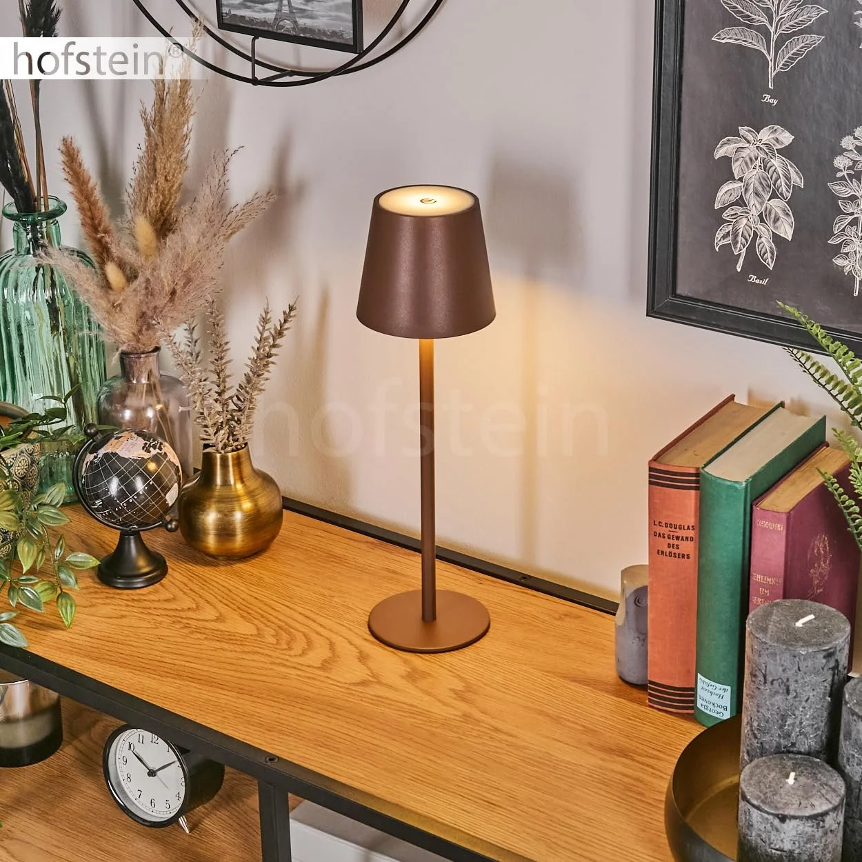 Настільна лампа HOFSTEIN Longchamps LED димована метал/пластик USB-C акумулятор 4 Ват 300 Люмен 3000 Кельвін коричневий/білий, фото №8