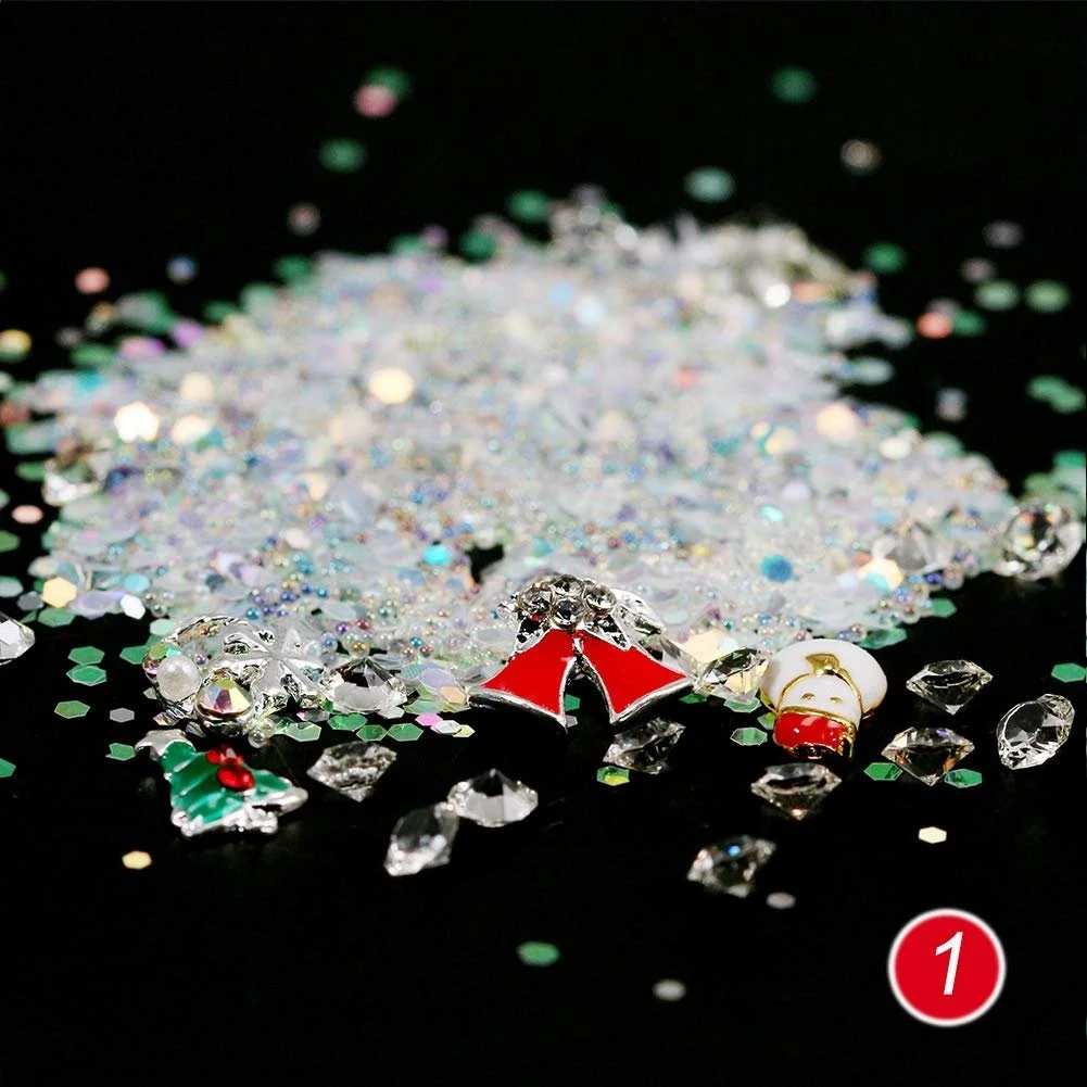 Стразы для ногтей Рождественские, Украшения для ногтей Рождественские сплавные блестки, Наклейки для маникюра, Ювелирные изделия DIY Украшения для ногтей (1# Белый AB + Серебряный сплав), фото №7