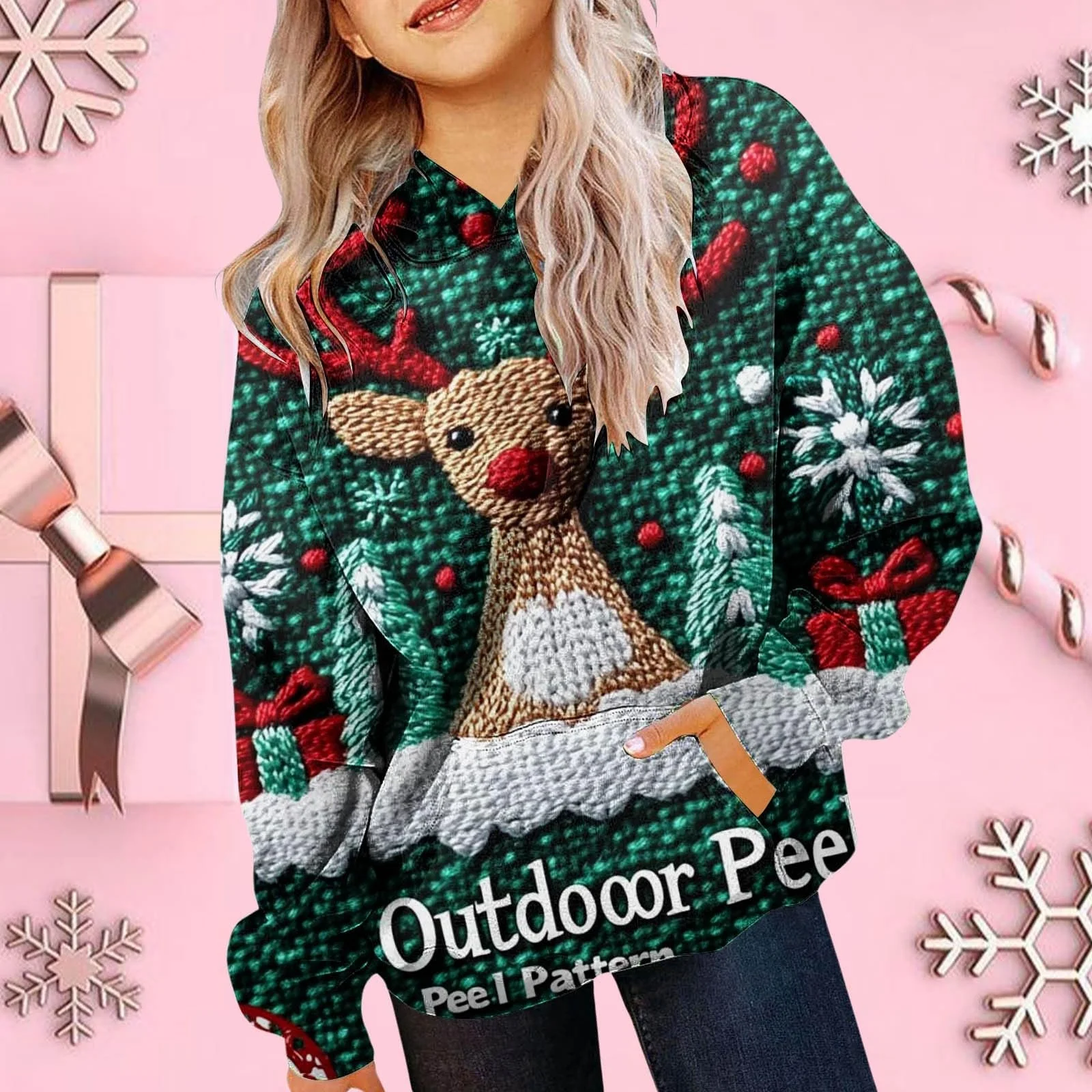 Худі дитяча з різдвяним принтом, Дівчача, з довгими рукавами, фото №3