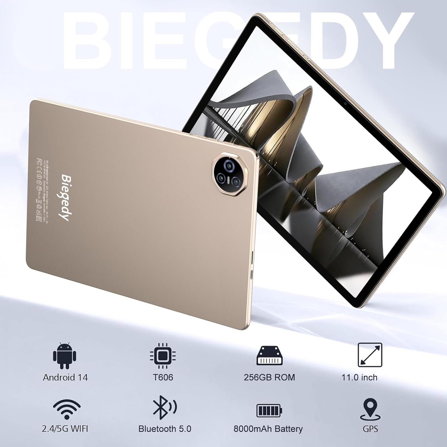 Планшет 11" Biegedy B23 8+16/256Gb 8 ядер Android 14 8000 mAh Gold, фото №2