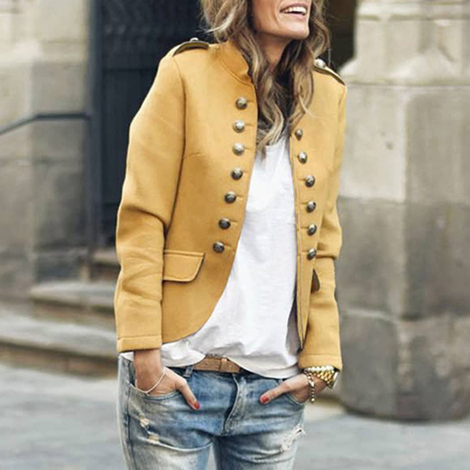 Зимове пальто для жінок з коміром-стійкою приталене, фото №2