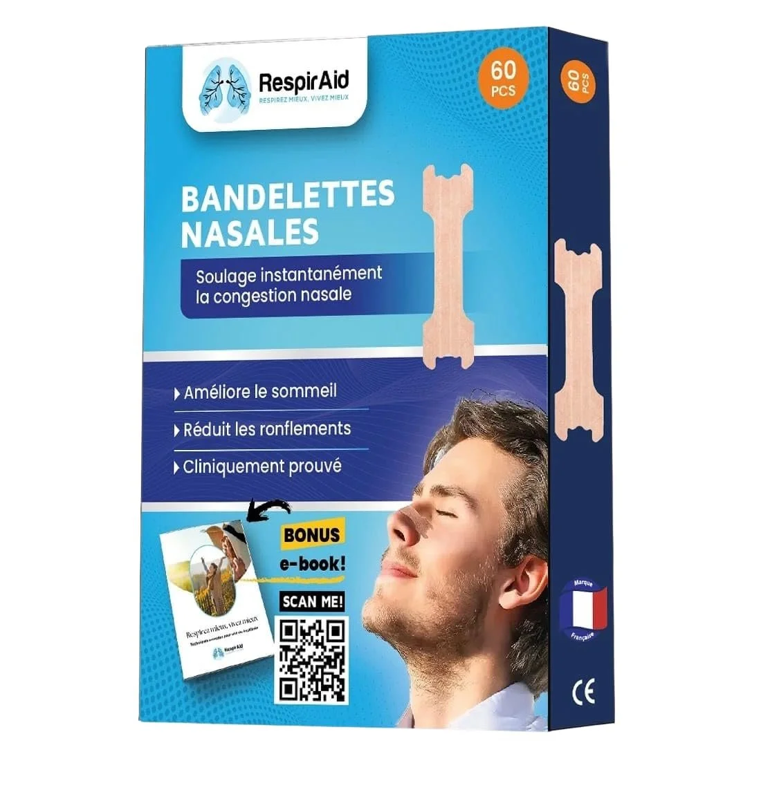 Полоски для носа RespirAid L (большой) 60 шт. Телесный цвет, фото №1