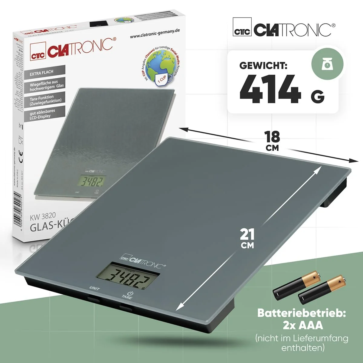 Кухонні ваги цифрові Clatronic KW 3820 до 5 кг Сірі, фото №7