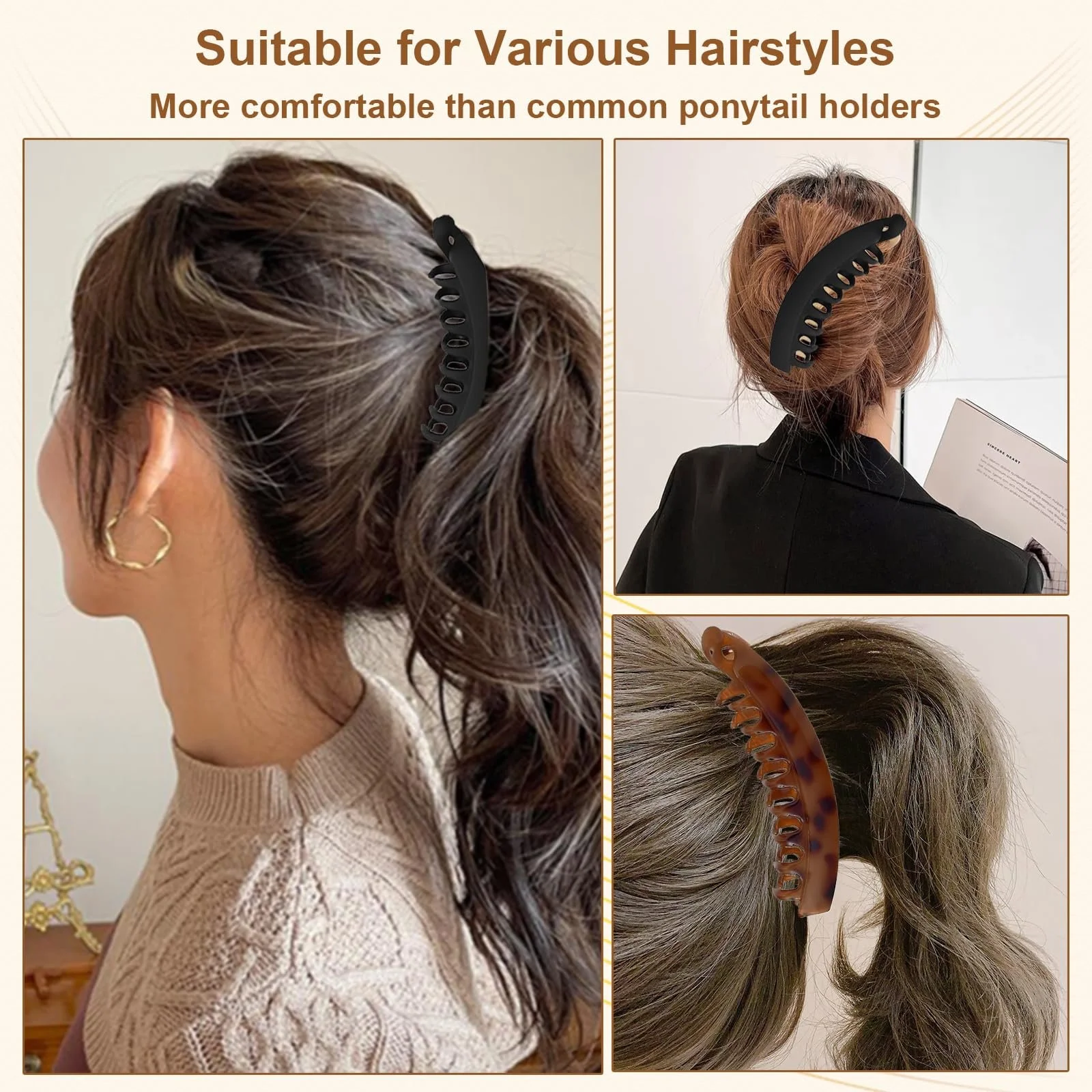 Шпильки-банани Великі для тонкого/густого волосся  Чорний та Черепаховий, 2 шт, фото №5 Шпильки-банани Великі для тонкого/густого волосся  Чорний та Черепаховий, 2 шт, фото №5