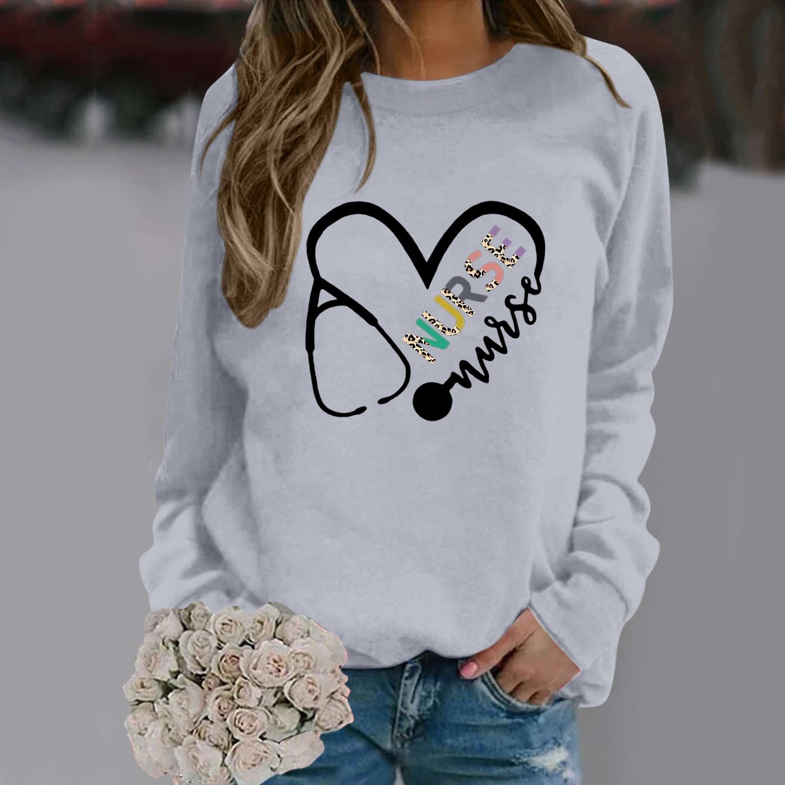 Пуловер Женский Generisch Свитшот с принтом ко Дню Святого Валентина Топ с длинными рукавами и круглым вырезом Свободный Повседневный Y2k-Shirt для весны, осени и зимы, фото №2