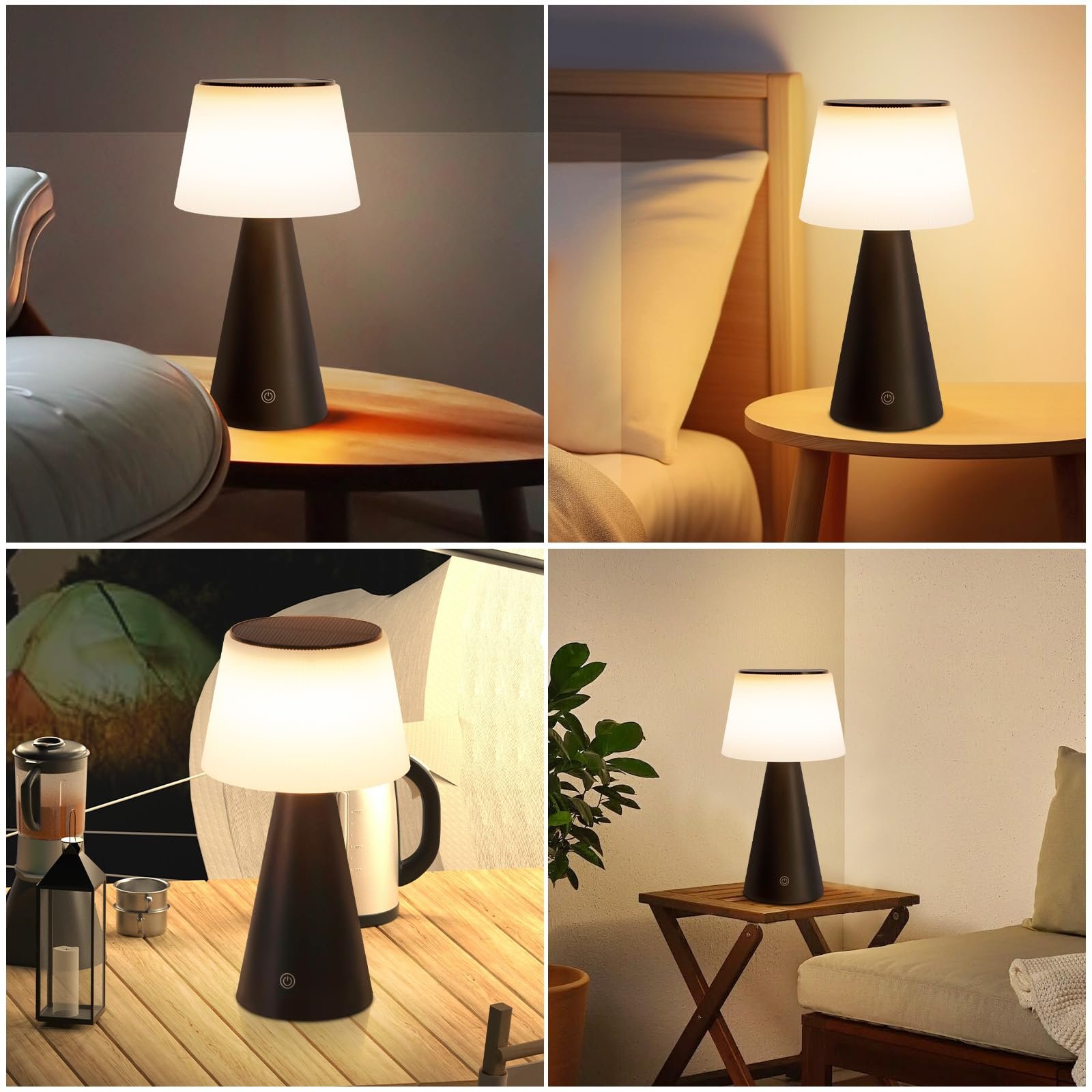 Настільна лампа LED Сонячна Бездротова USB-C Сенсорна Діммована 3000 K - 5000 K 3600 мАг Акумуляторна (Чорна), фото №4