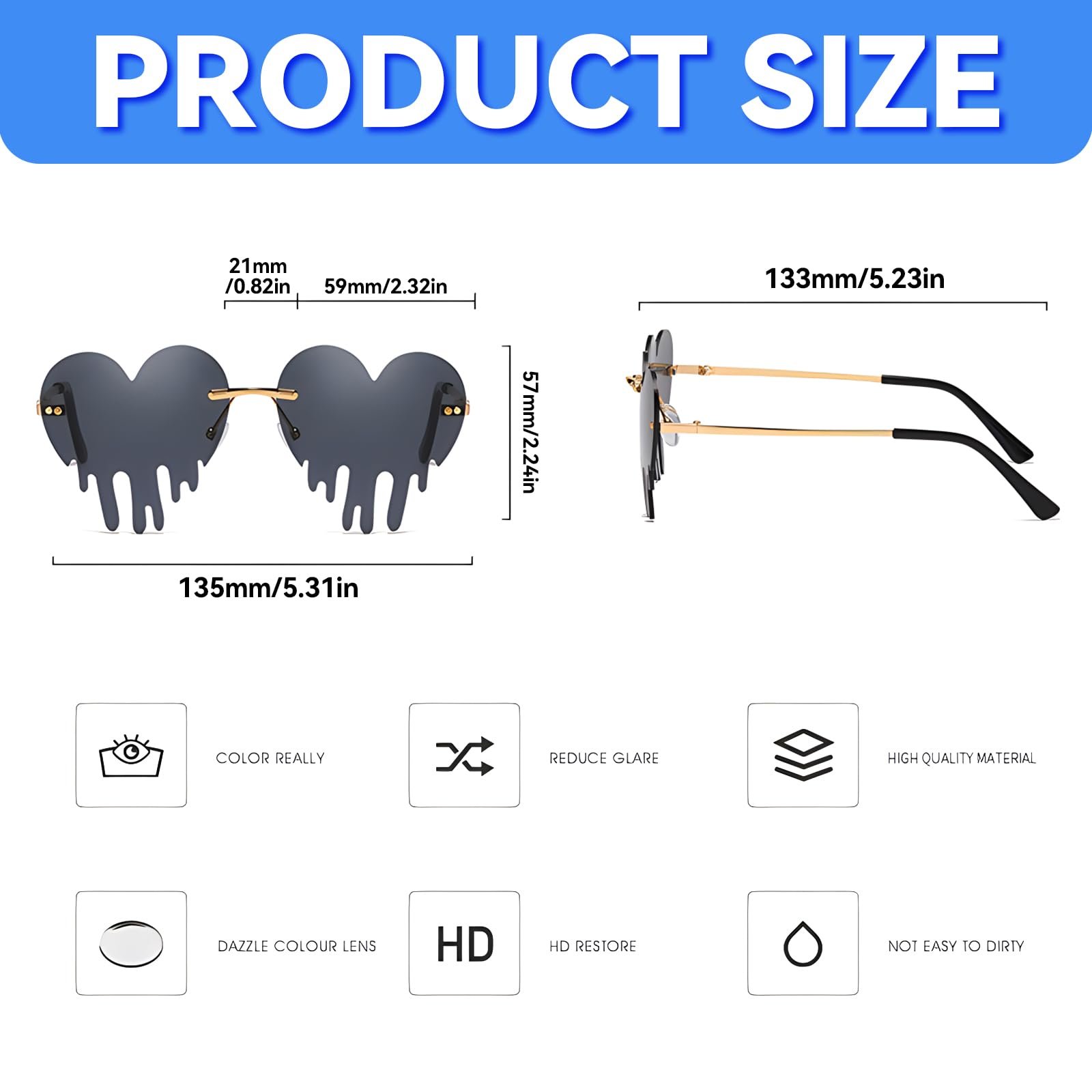 Сонцезахисні окуляри  Gotyou  Вінтажні без оправи, Набір 3 шт. Краплеподібні серцеподібні, фото №4