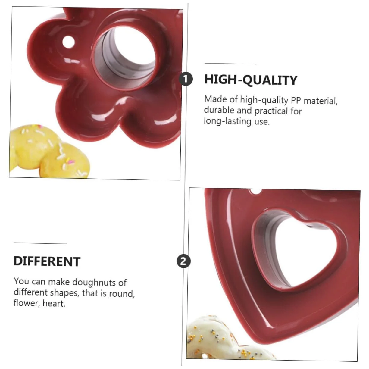Формы для выпечки пончиков INOOMP Набор 3 шт Пластик без BPA Сердце Цветок и Круг, фото №3