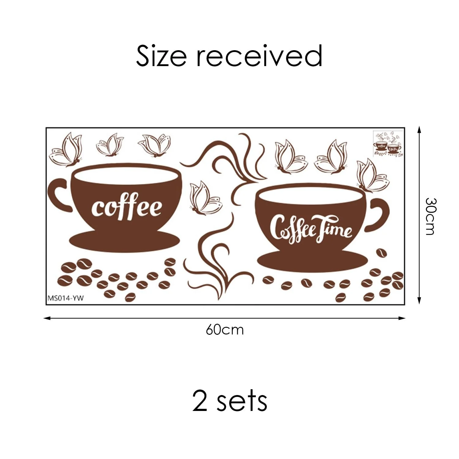 Наклейки на стіну Coffee 2 набори 30 x 60 см Коричневий, фото №2