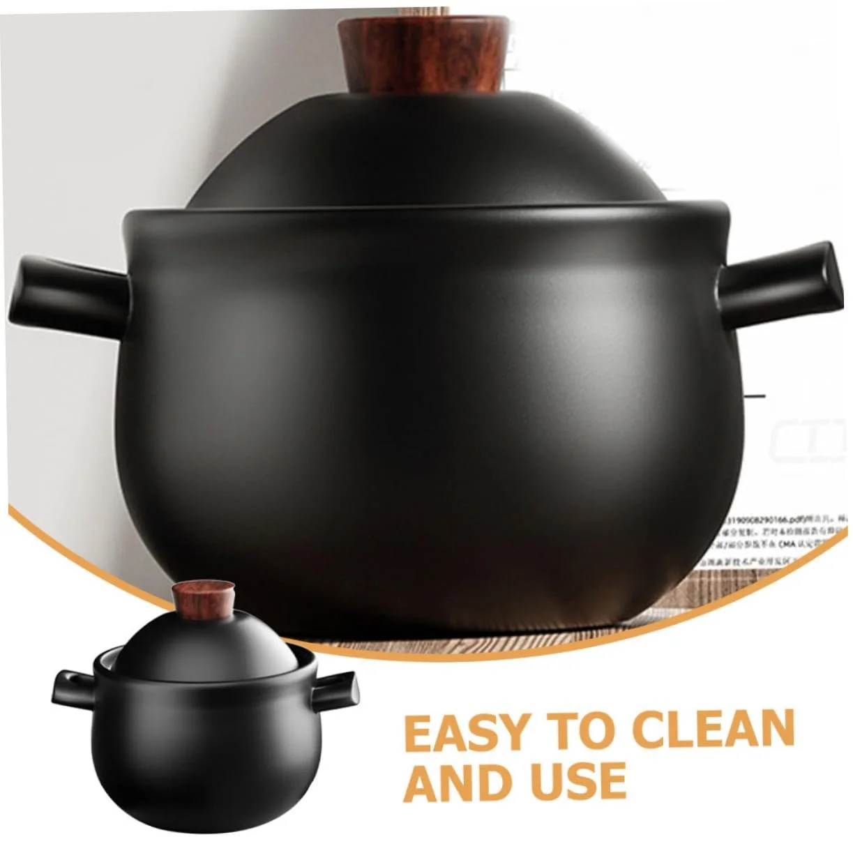 Кастрюля керамическая VALICLUD большая жаропрочная для газовых плит с двойными ручками, фото №5