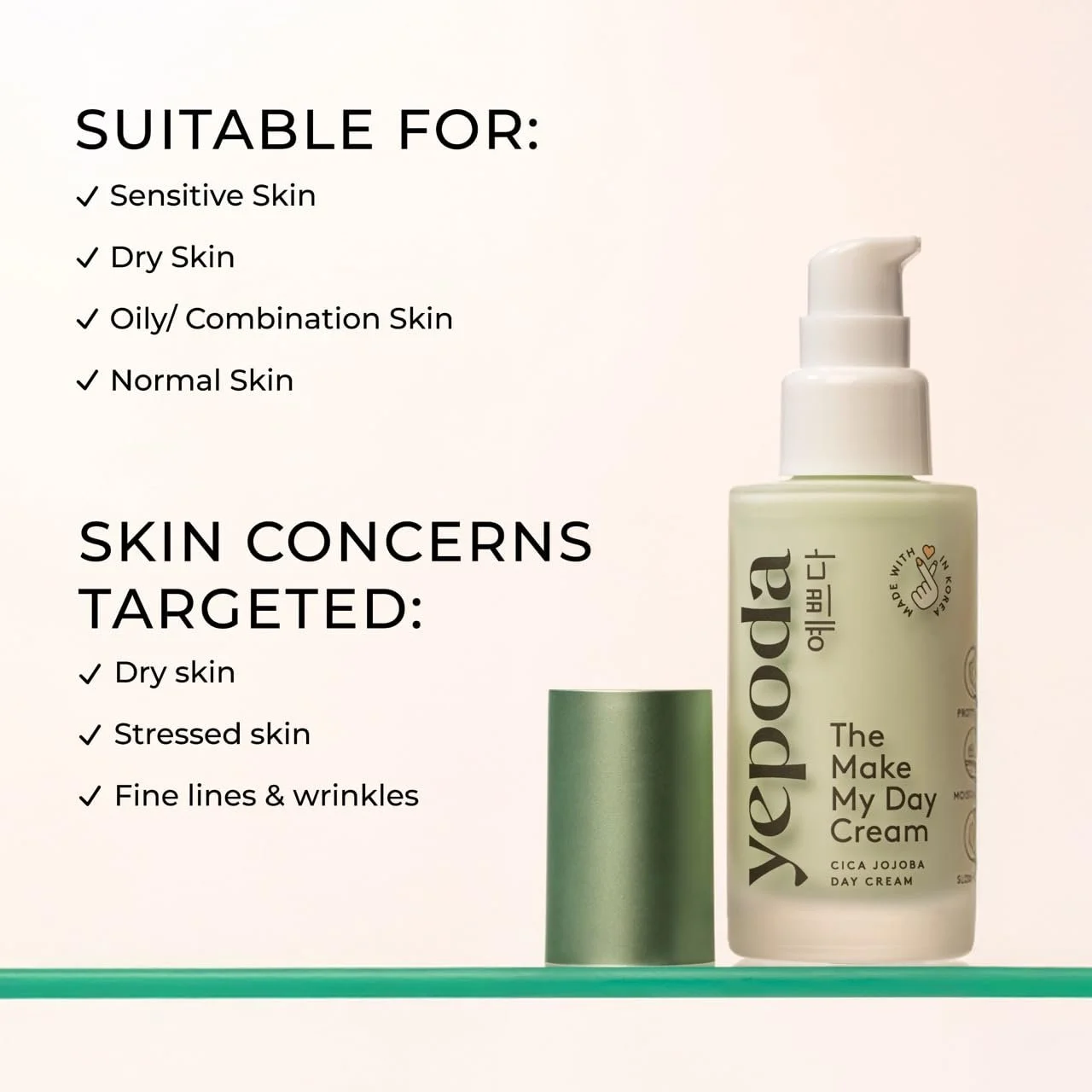 Денний крем Yepoda The Make My Day Moisturising Slow Aging з Cica Vegan 50 мл, фото №3 Денний крем Yepoda The Make My Day Moisturising Slow Aging з Cica Vegan 50 мл, фото №3