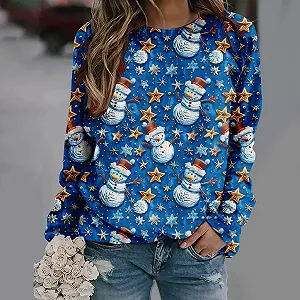 Рождественский свитер Женский Длинный рукав Круглый вырез Веселый Рождество Разноцветный С принтом Снеговик Толстовка Большой размер Мягкий свитер synthetic.ua - Фото 1