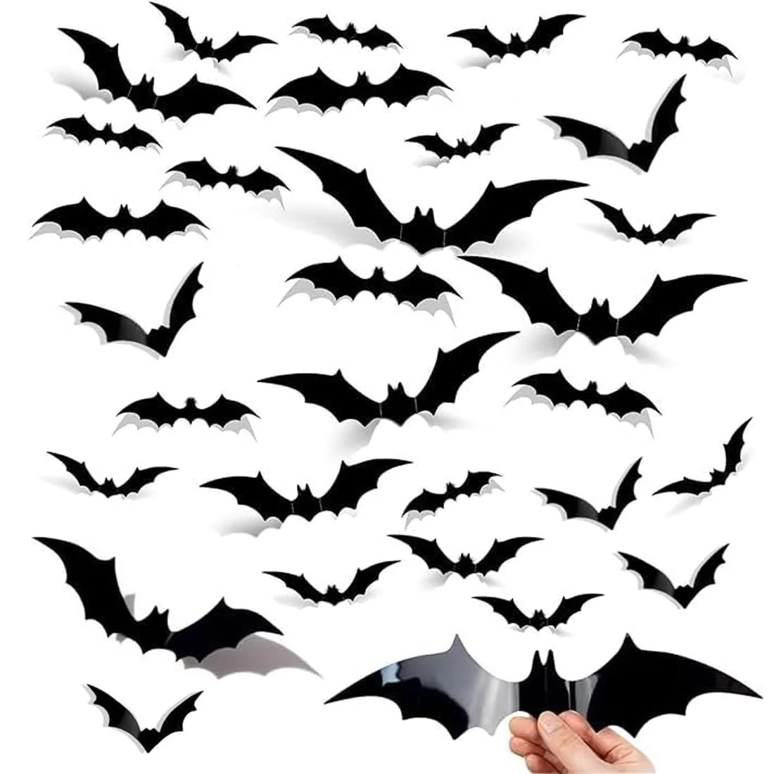 Набір наклейок на стіну 3D Кажани на Хелловін 48 штук Чорний, фото №1