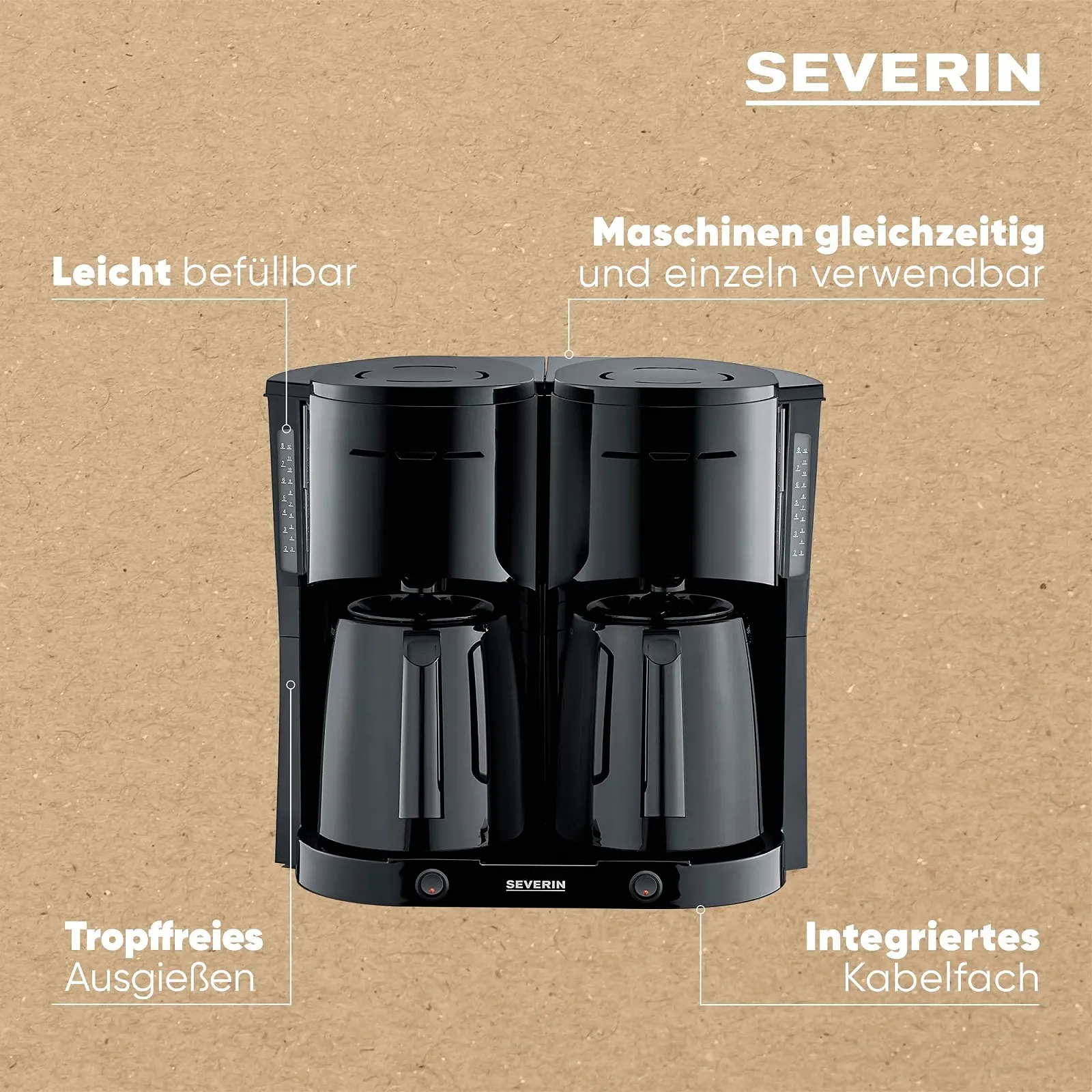 Фильтро кофеварка SEVERIN Duo KA 9315 с термокувшином, на 16 чашек, черная, фото №4 Фильтро кофеварка SEVERIN Duo KA 9315 с термокувшином, на 16 чашек, черная, фото №4