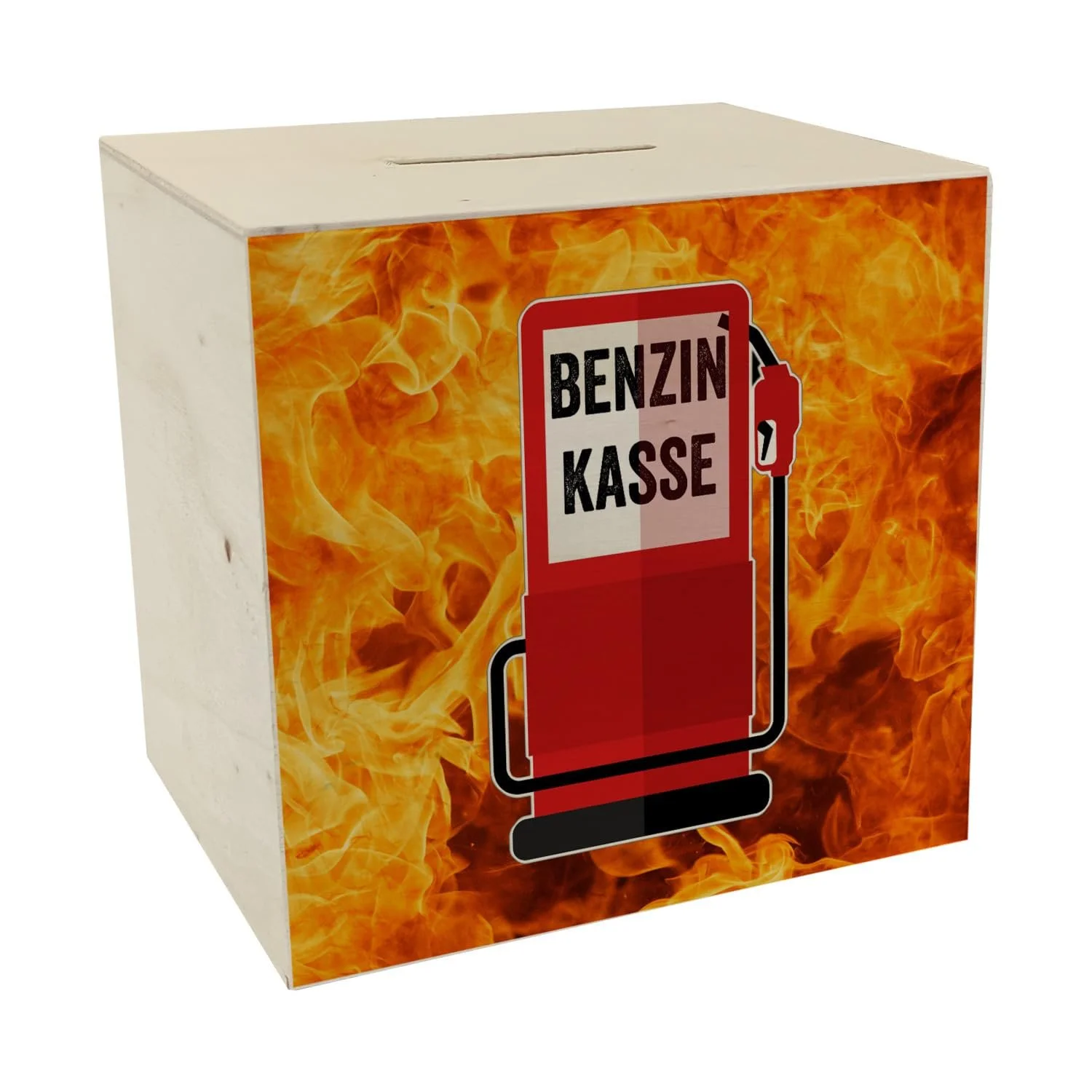 Скарбничка Бензоколонка Дерев'яна з принтом полум'я, фото №1