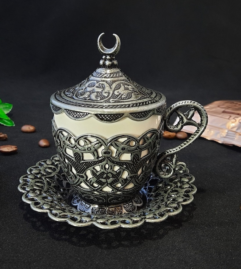 Турецкая чашка Демитас Acar с блюдцем 100 мл Темное серебро, фото №4 Турецкая чашка Демитас Acar с блюдцем 100 мл Темное серебро, фото №4