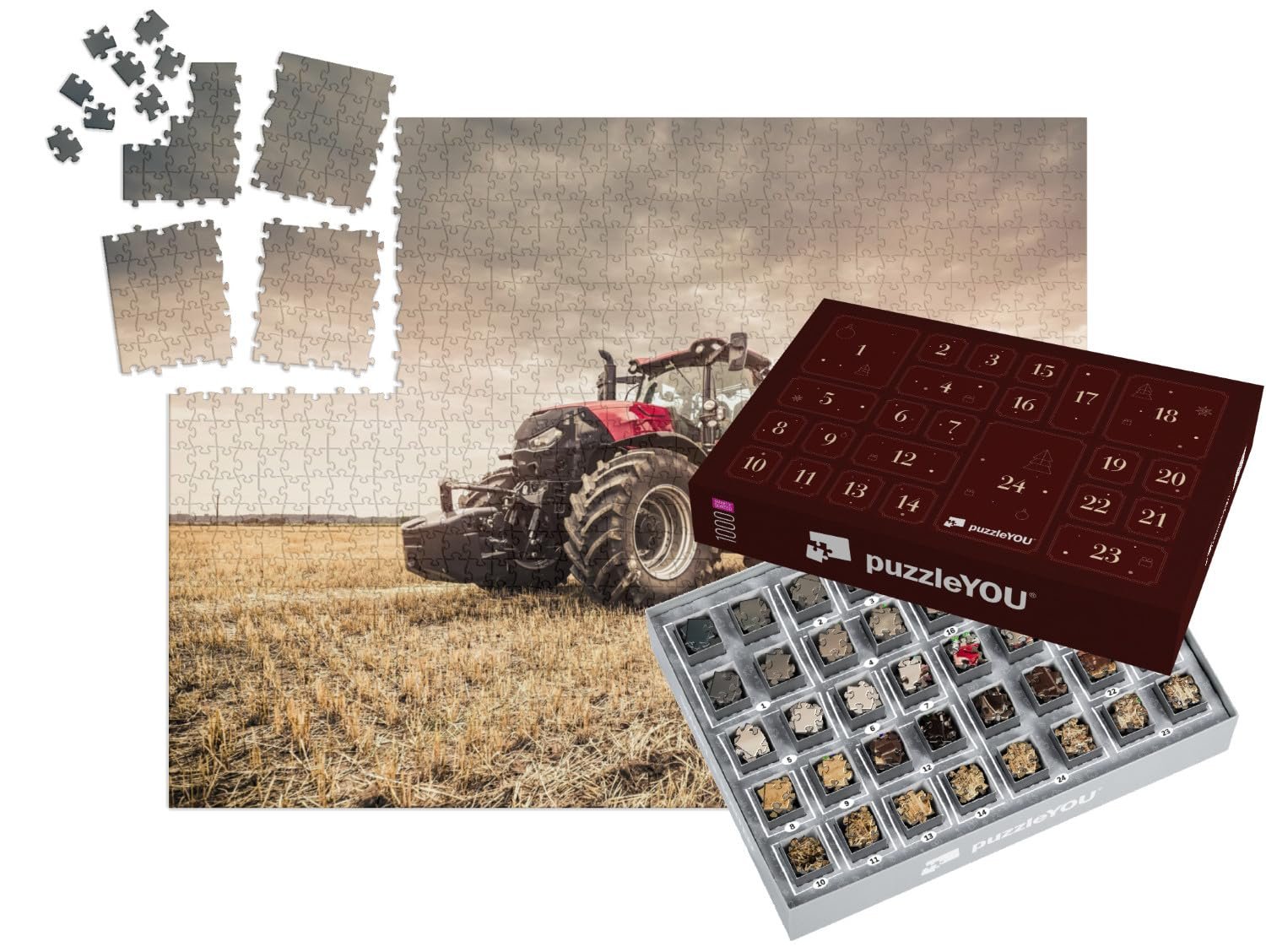 Пазл-календарь puzzleYOU Red Tractor at Fieldwork 1000 деталей, фото №1 Пазл-календарь puzzleYOU Red Tractor at Fieldwork 1000 деталей, фото №1